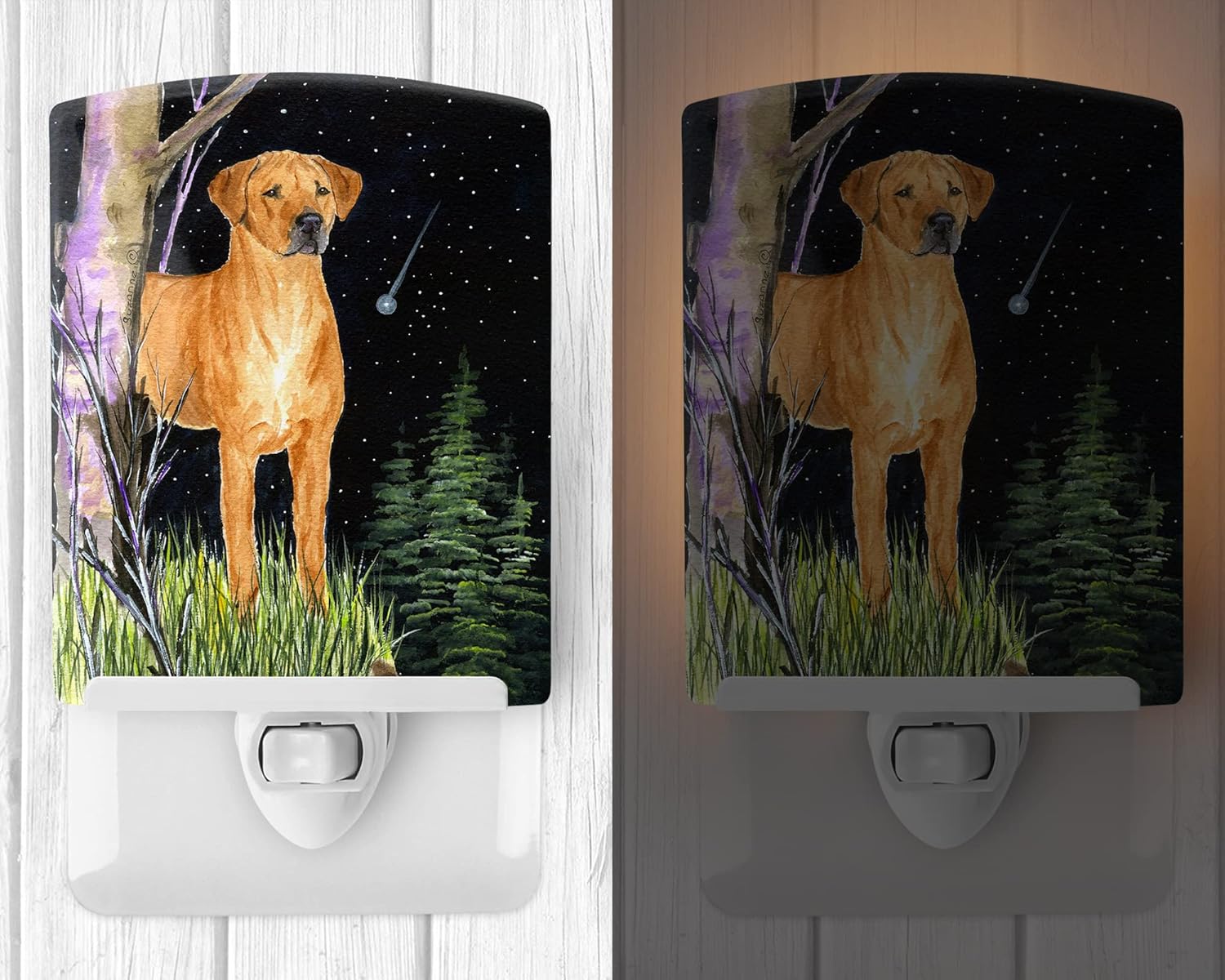 Caroline's Treasures SS8479CNL Starry Night Rhodesian Ridgeback Ceramic Night Light Compact, UL-Certified, Ideal for Bedroom, Bathroom, Nursery, Hallway, Kitchen, 6x4x3, Multicolor