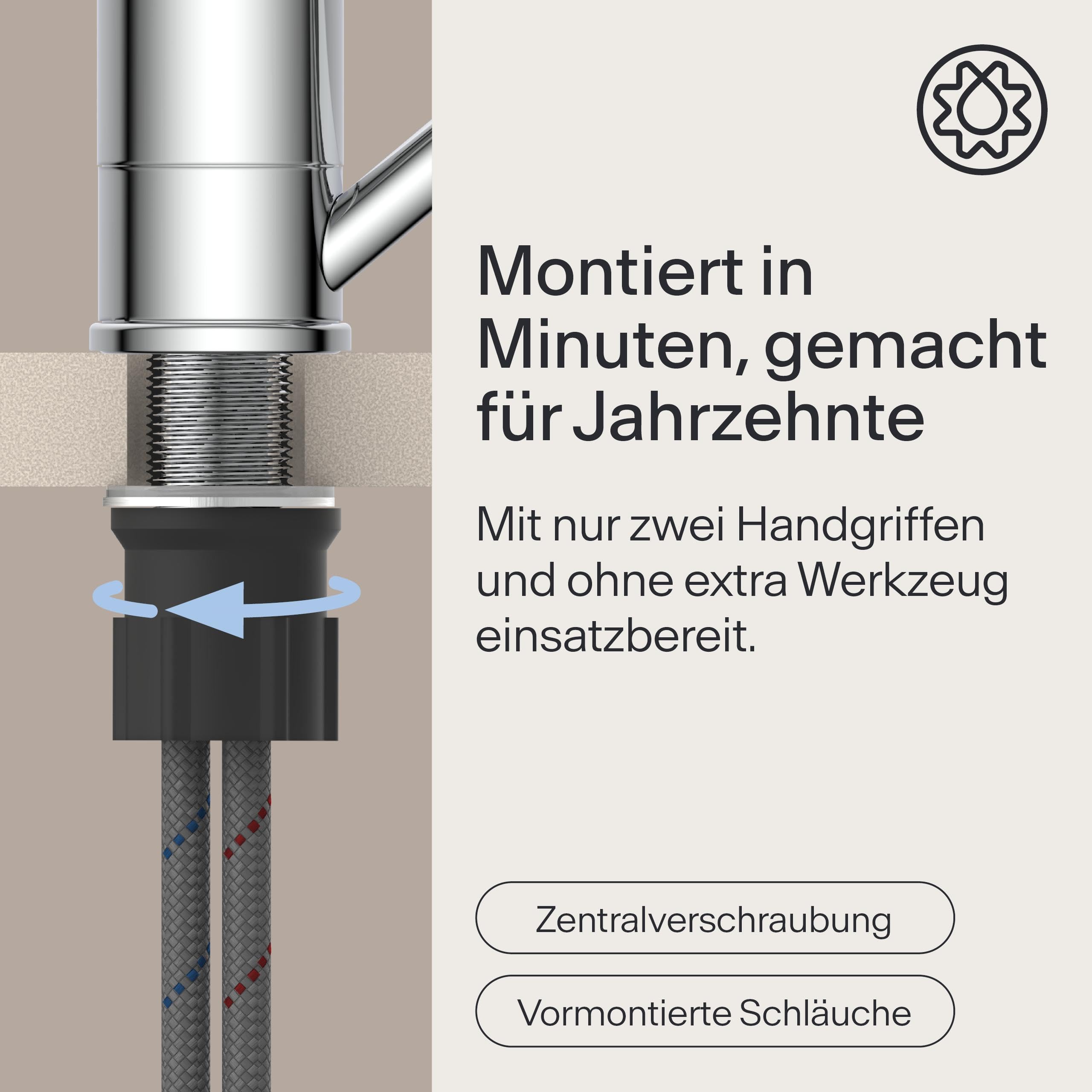 Küchenarmatur WK8 | Wasserhahn Küche | Armatur Spültisch | Mischbatterie für die Küche | Spültischarmatur mit Einhebelmischer | Made in Germany | Chrom