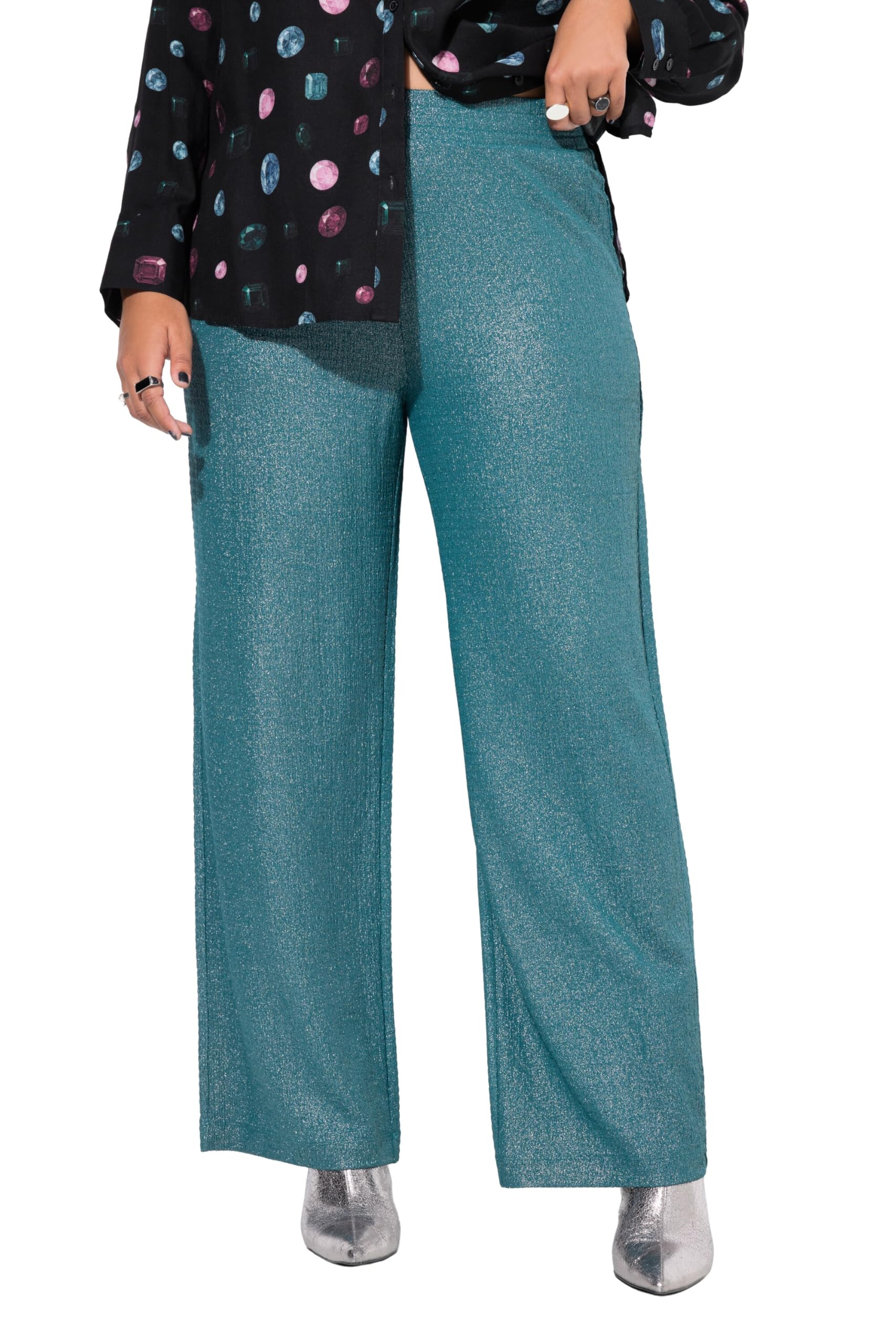 Studio Untold Damen große Größen Übergrößen Plus Size Hose, Wide Legs, Struktur und Glitzer 845902