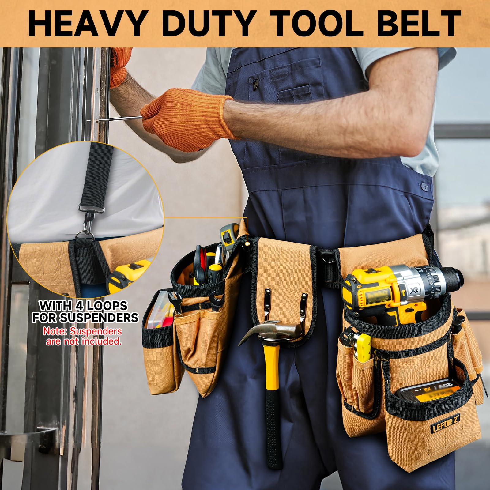 Ceinture porte Outils mit 27 Poches,Ceinture à Outils,Amovible Réglable Sac à Outils Magnétique avec 4 anneaux en D,Rembourrée Robuste pour Hommes,électriciens,Charpentiers,Ouvriers du Bâtiment
