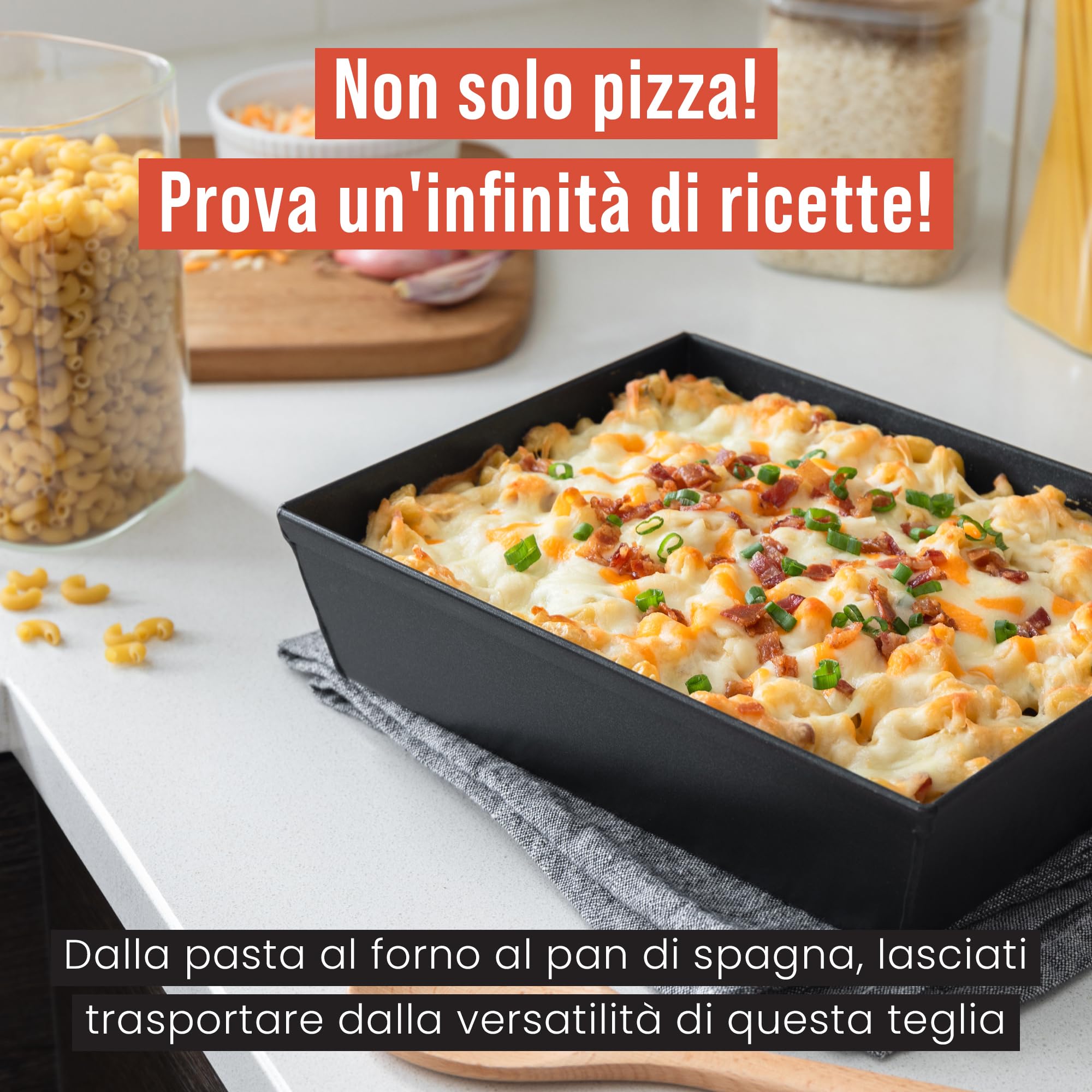 Chef Pomodoro Teglia Forno Rettangolare, Teglia da Forno per Pizza Alta, Focacce e Torte in Alluminio Antiaderente Anodizzato, Lasagnera Con Strato Oleoso Antiaderente (25 X 20 cm)