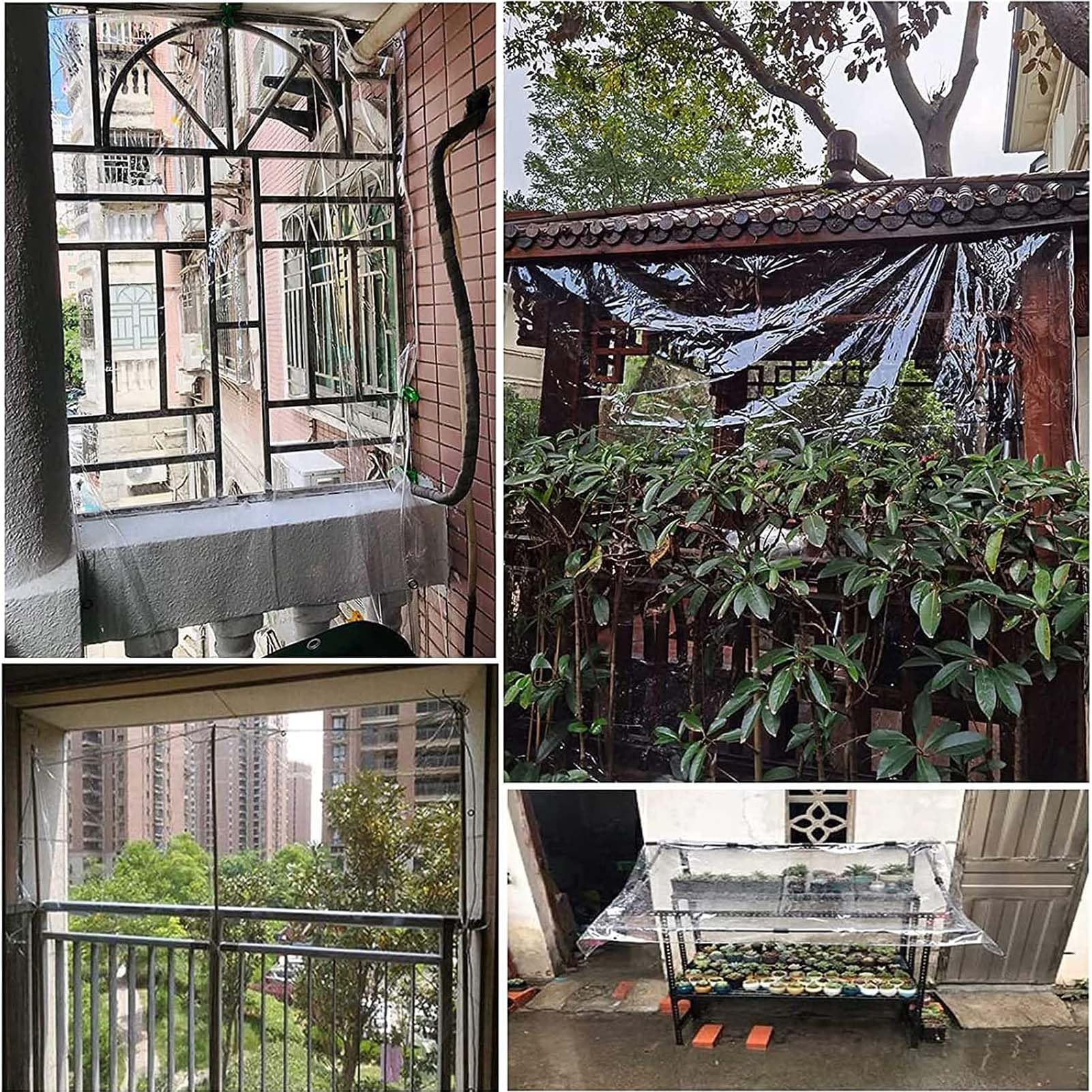 Telone Impermeabile Trasparente 2x5m, Teloni Trasparente Occhiellato in PVC con Corda Pesante Antipioggia Copertura da Esterno, per Giardini, Serre, Piante