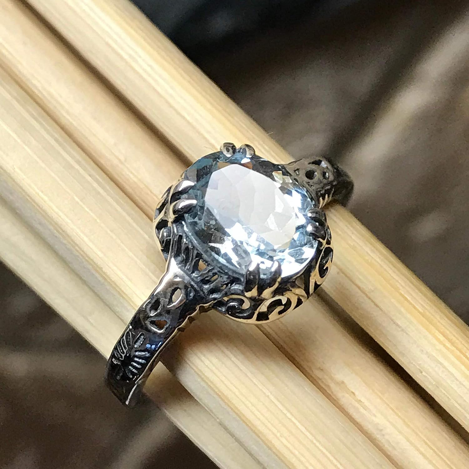 Natural 2ct Aquamarine 925 Solid Sterling Silver Engagement Ring Size 5, 6, 7, 9 - Image 3