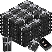 Tioncy 72 Pcs Jewelry Gift Boxes Empty Jewelry Boxes Cardboard Ring Boxes Paper Bangle Box Bracelet Boxes with Lid Ribbon Bowknot Bulk for Wedding Birthday Necklace Packaging, 2 x 3.1 x 1.1'' (Black)