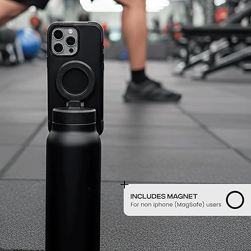 Miniatura 3 de Ringo PRO - Botella de agua con soporte magnético para teléfono y tapa con popote, botella de acero inoxidable aislada para entrenamientos, creación