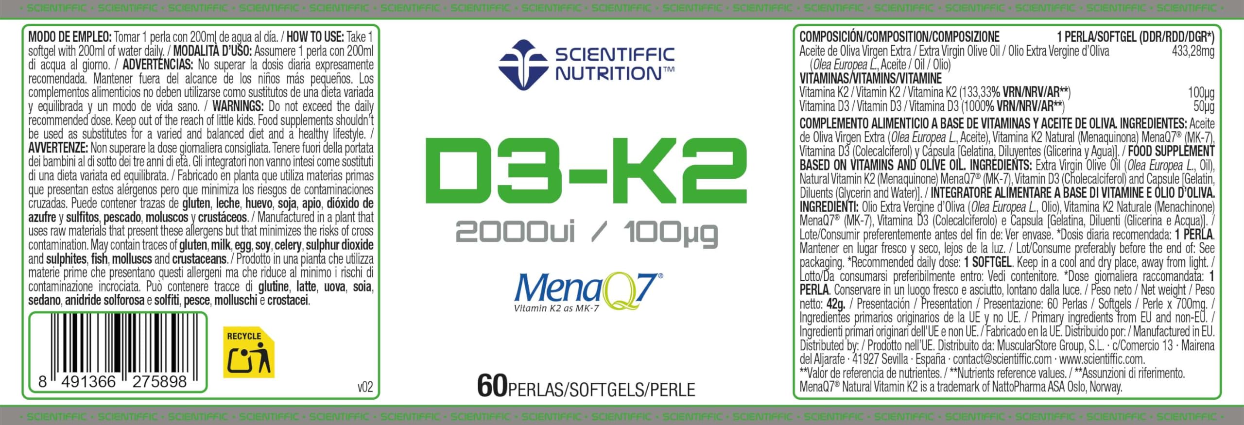 Scientiffic Nutrition - Vitamina D3 y K2 con Aceite de Oliva Virgen Extra para una Mejor Absorción
