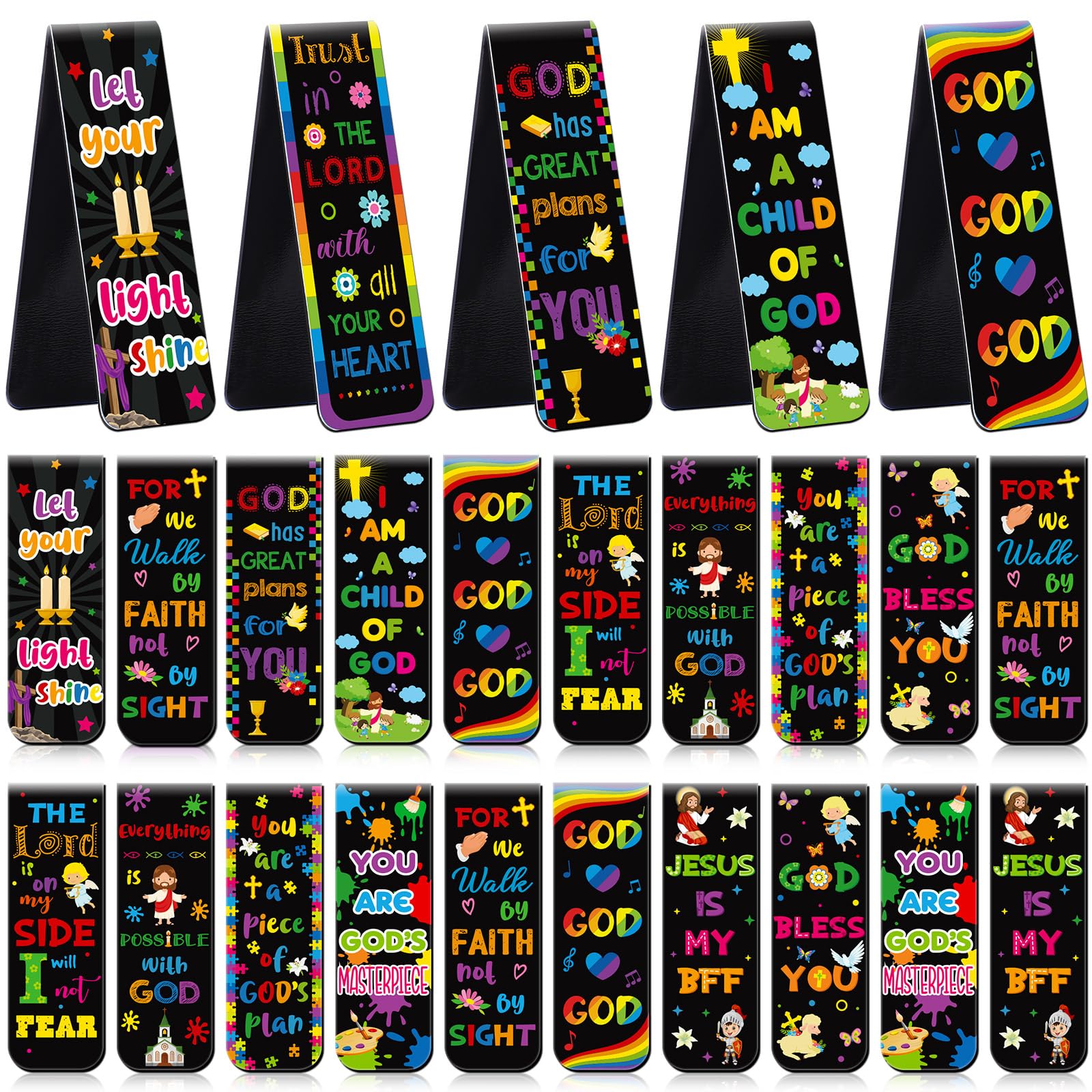 Harloon 48 Pcs Christian Bookmarks Bible Verses Magnetic Bookmarks Religious Inspirational Book Clips Bible Scripture Magnets Christian Gifts for Sunday School Vbs Classroom Reward(Vibrant)