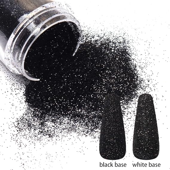 Allstarry 2 Colors Nail Glitter Dust White Black Sugar Effect Powder