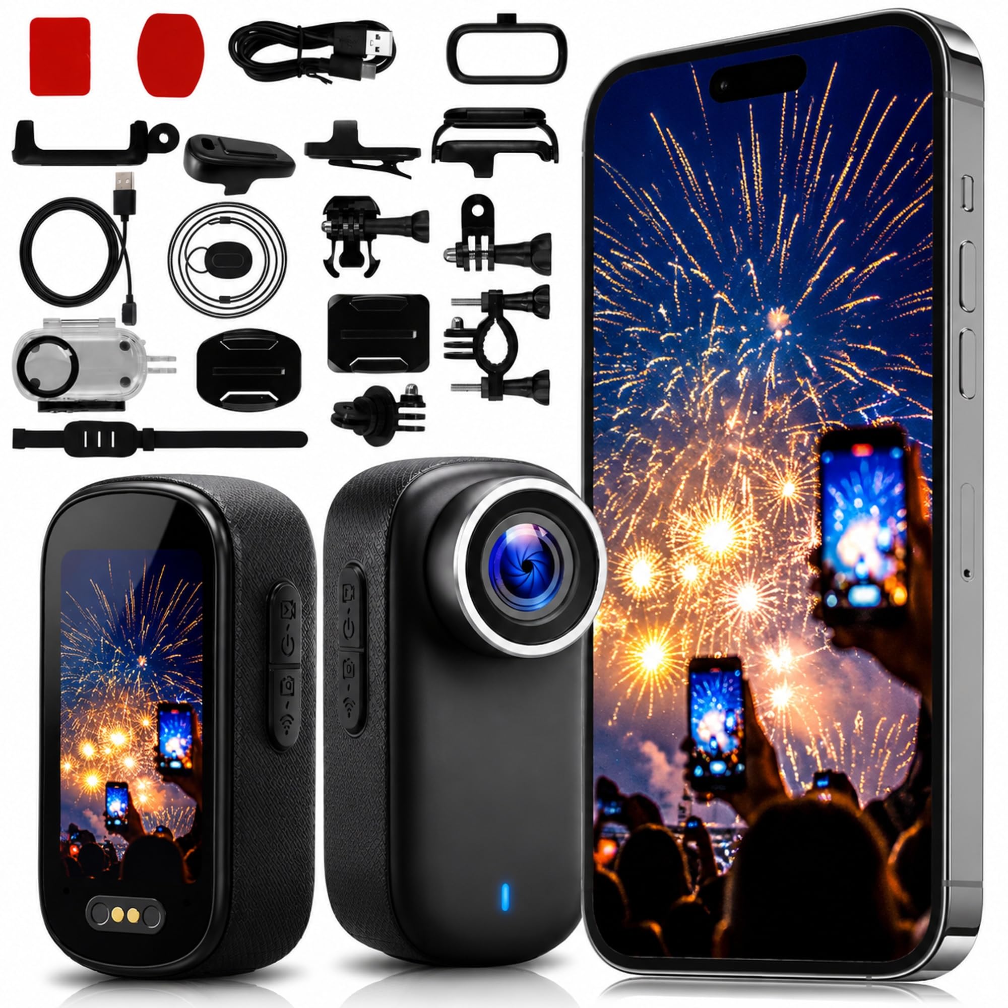 Pro 4K Mini Body Camera with 1.47" Screen, WiFi Pocket Cameras with 16 Accessories,Wearable Thumb Action Camera Magnetic Mount One-Click Hands-Free Camera for TikTok/YouTube/Vlog/Motorcycle-image-1