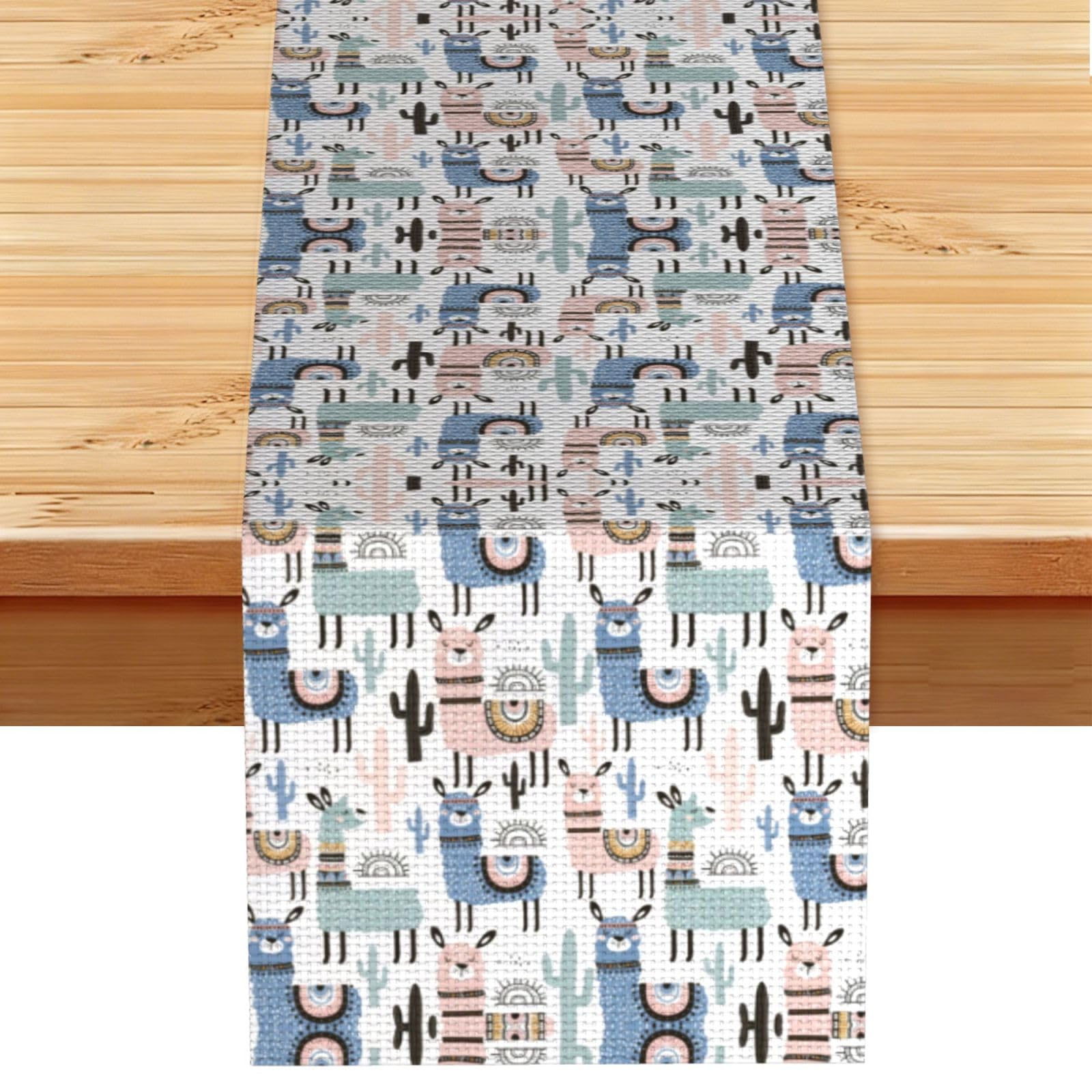 Llama Alpaca Cactus Printed Dining Table Runner 13x72 Inch, Non-Fading Decor for Kitchen Dresser Fireplace Mantel