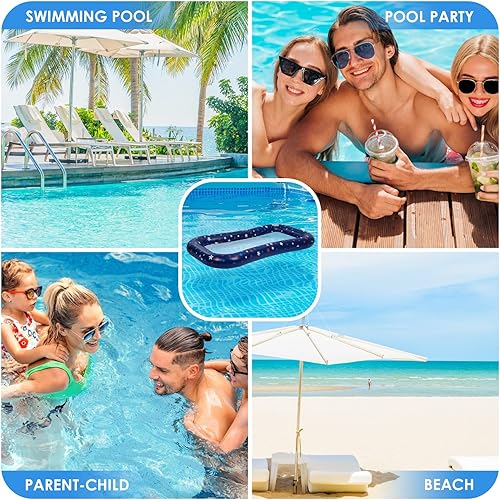 Miniatura 6 de Flotador de piscina extra grande de malla de refrigeración con soporte para tazas, tumbona flotante de refrigeración ultra cómoda para adultos,
