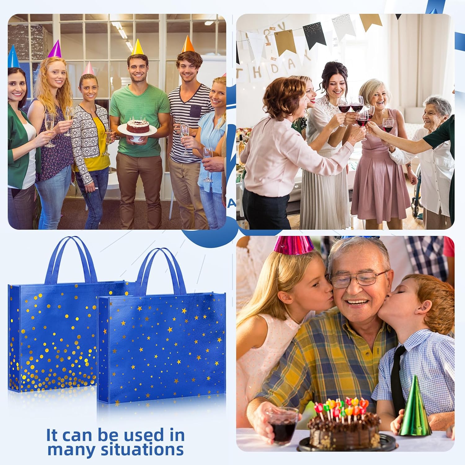 Kajaia 4 Pcs 20 x 16 Inch Extra Large Party Gift Bags for Men Jumbo Gold Stamping Large Tote Bag with Handles Reusable Non Woven Gift Wrap for Father's Day Baby Shower Party Favor Supplies - Image 6