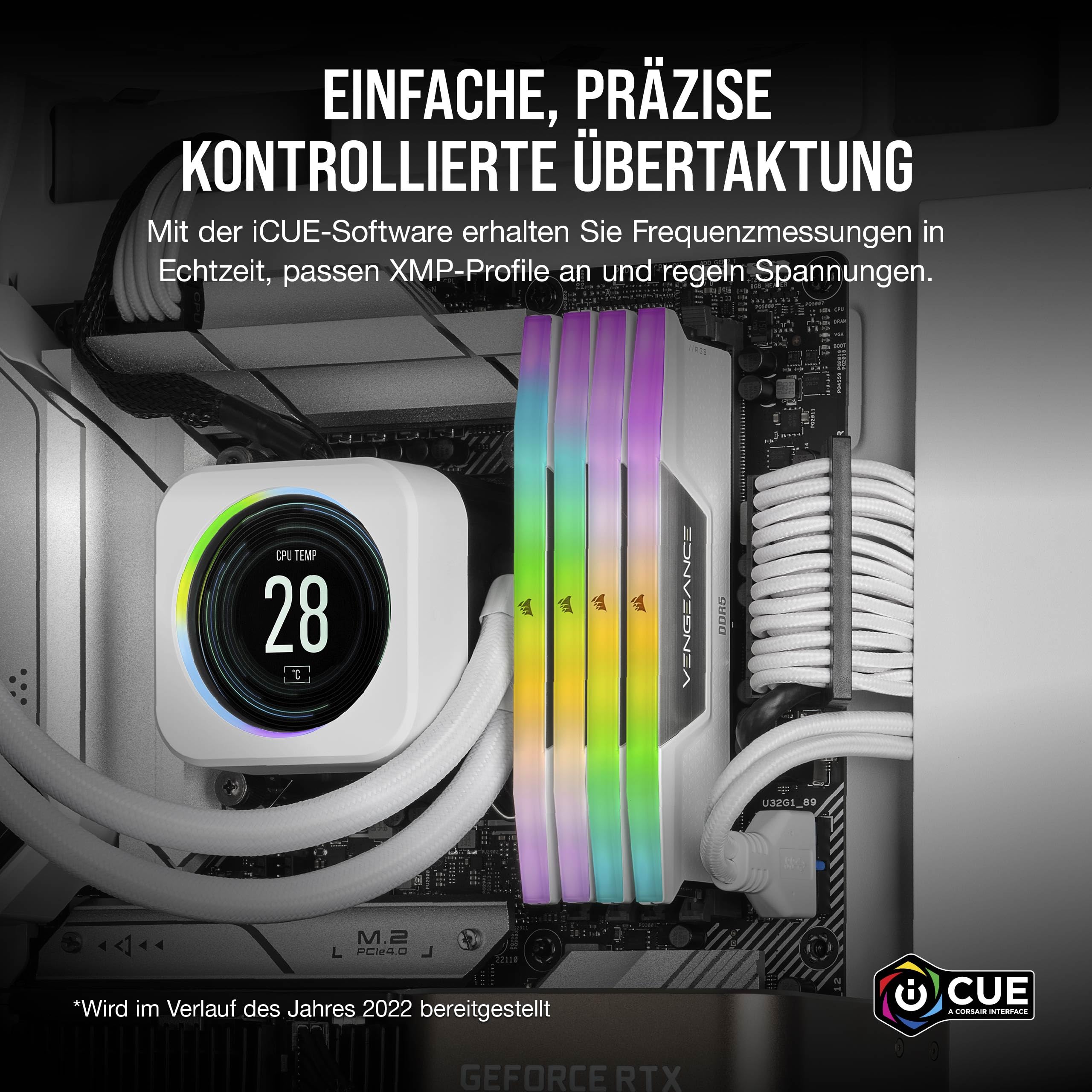 CORSAIR Vengeance RGB DDR5 RAM 32GB (2x16GB) Bis zu 6000MHz CL36 Intel XMP 3.0 Desktop-Arbeitsspeicher – Weiß (CMH32GX5M2E6000C36W)