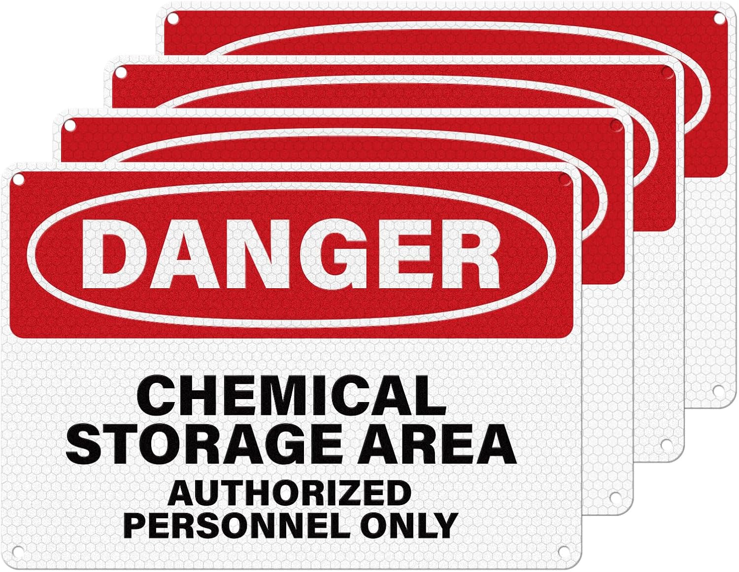 4 Pack Danger Chemical Storage Area Signs 10 × 7 Inches Authorized Personnel Only Sign Pre-Drilled Holes Waterproof Aluminum Metal Reflective Signage for Industrial Facilities Laboratories