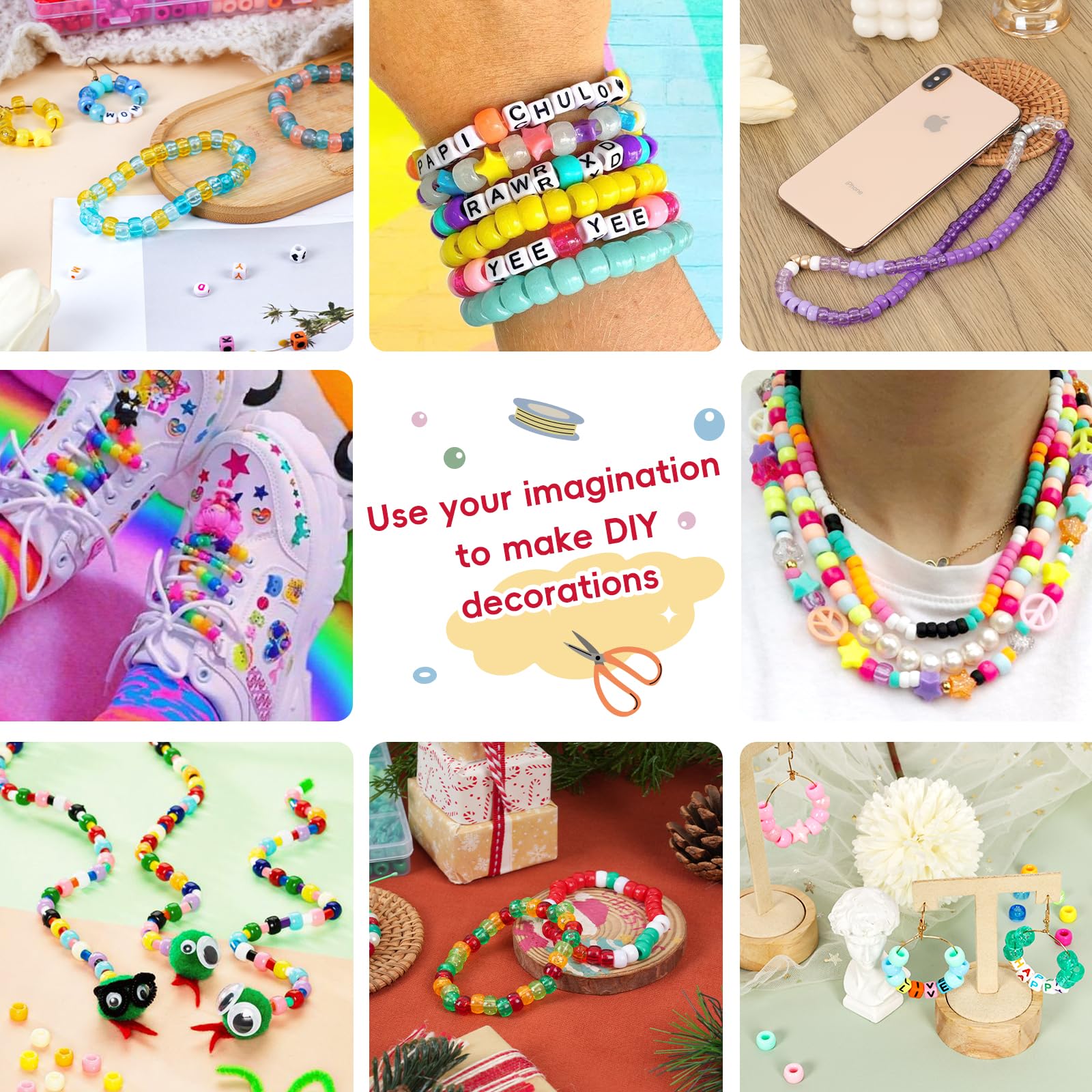 QUEFE 3000 piezas, 72 colores, kit de fabricación de pulseras de cuentas de poni para adultos, kit de pulseras de la amistad con cuentas Kandi arcoíris, cuentas de letras para hacer joyas con cuerdas