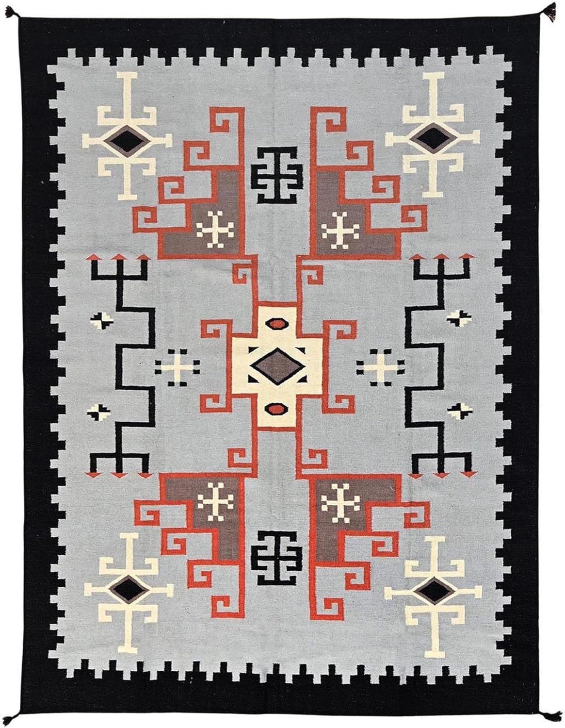 Hand Woven Southwestern Geometric Flat Weave Rug, Misty Gray, 100% Wool, 8'2"x9'10", American Indian Design, Oriental Area Rug