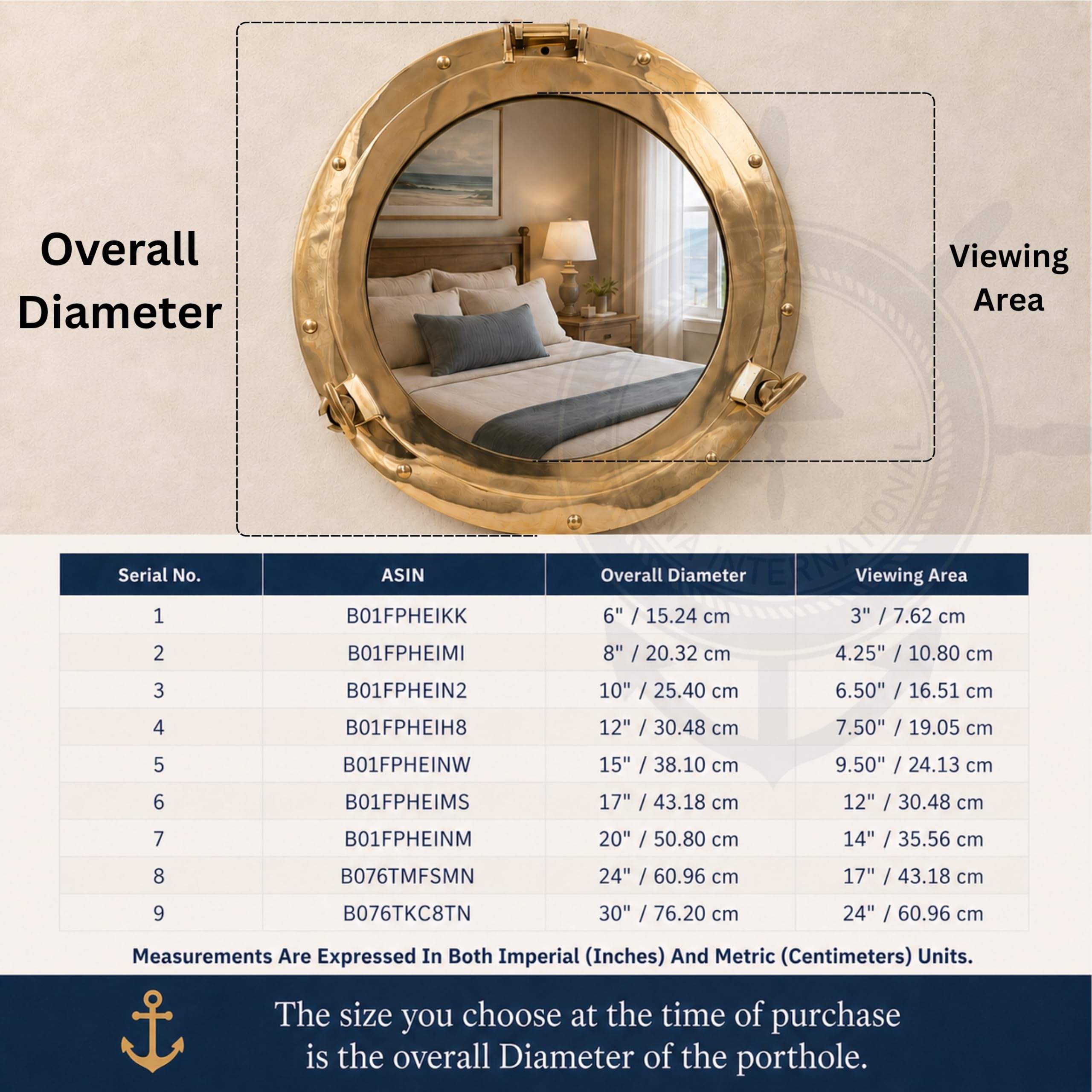 Nagina International Espejo de ojo de buey pulido de latón náutico de lujo de 15 pulgadas, espejo decorativo de barco pirata, decoración del hogar y regalos de playa marítima del capitán