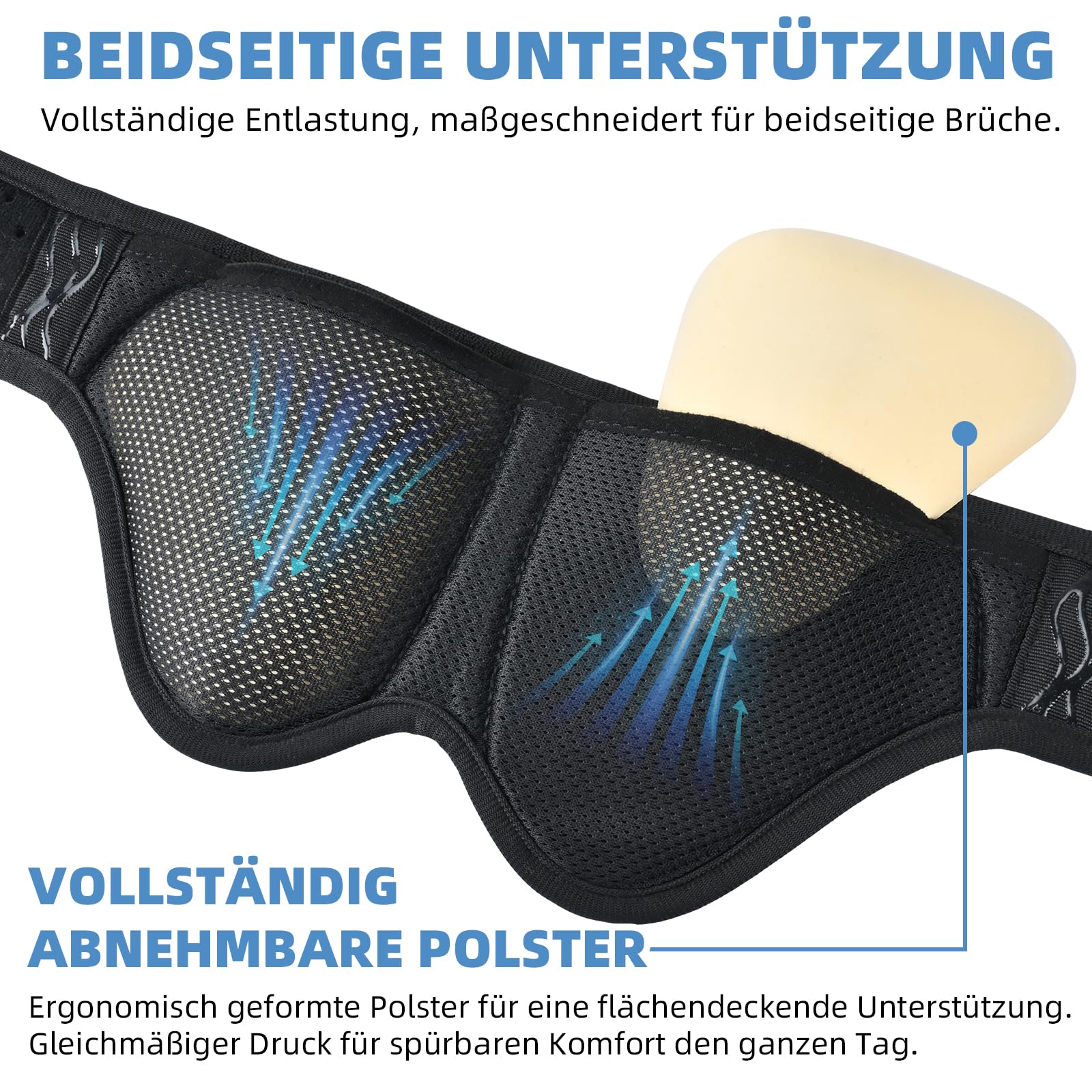 Tenbon Leistenbruchgürtel Für Männer Und Frauen Flexibel Einstellbarer Leistenbruch Gürtel Leistenbruch Stütz Schmerzlinderung mit 2 abnehmbaren Kompressionspolster Leistenbruch Links, Hernie (M)