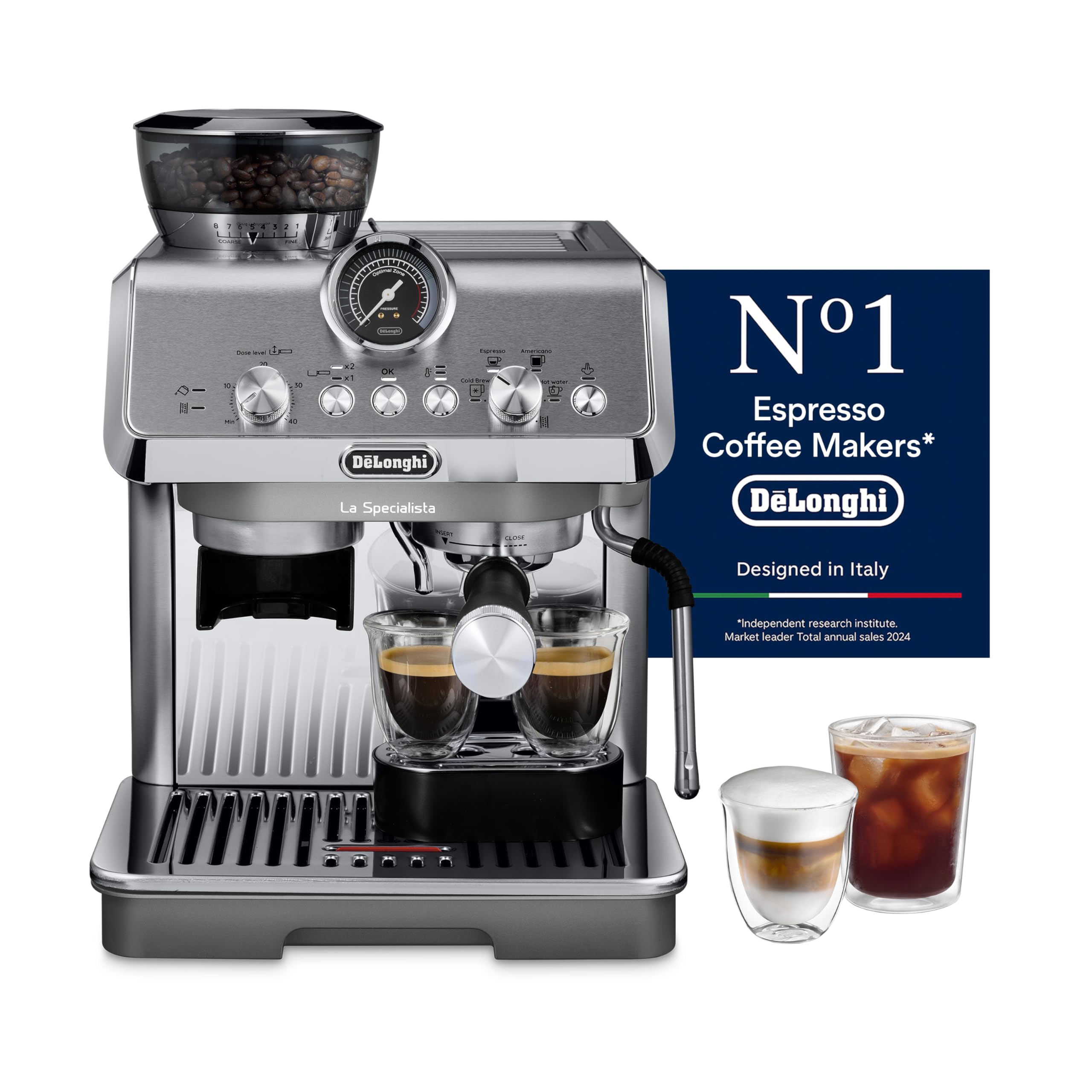 De'Longhi La Specialista Arte Evo EC9255.M, Espresso Pump Coffee Machine with Cold Brew Function, with Professional Milk Frothing Nozzle, Sensor Grinding Technology, Includes Barista Kit, 1450W, Metal
