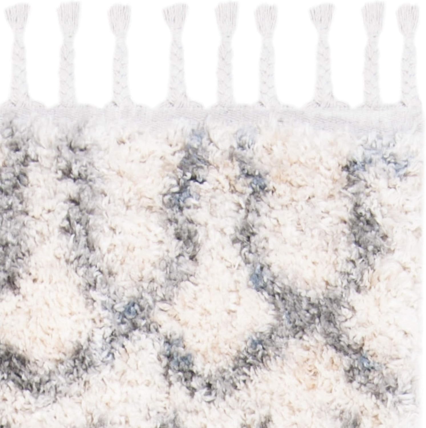 SAFAVIEH Berber Fringe Shag Collection Runner Rug - 2' x 8', Cream & Grey, Moroccan Design, Non-Shedding & Easy Care, 1.2-inch Thick Ideal for High Traffic Areas in Living Room, Bedroom (BFG611A)