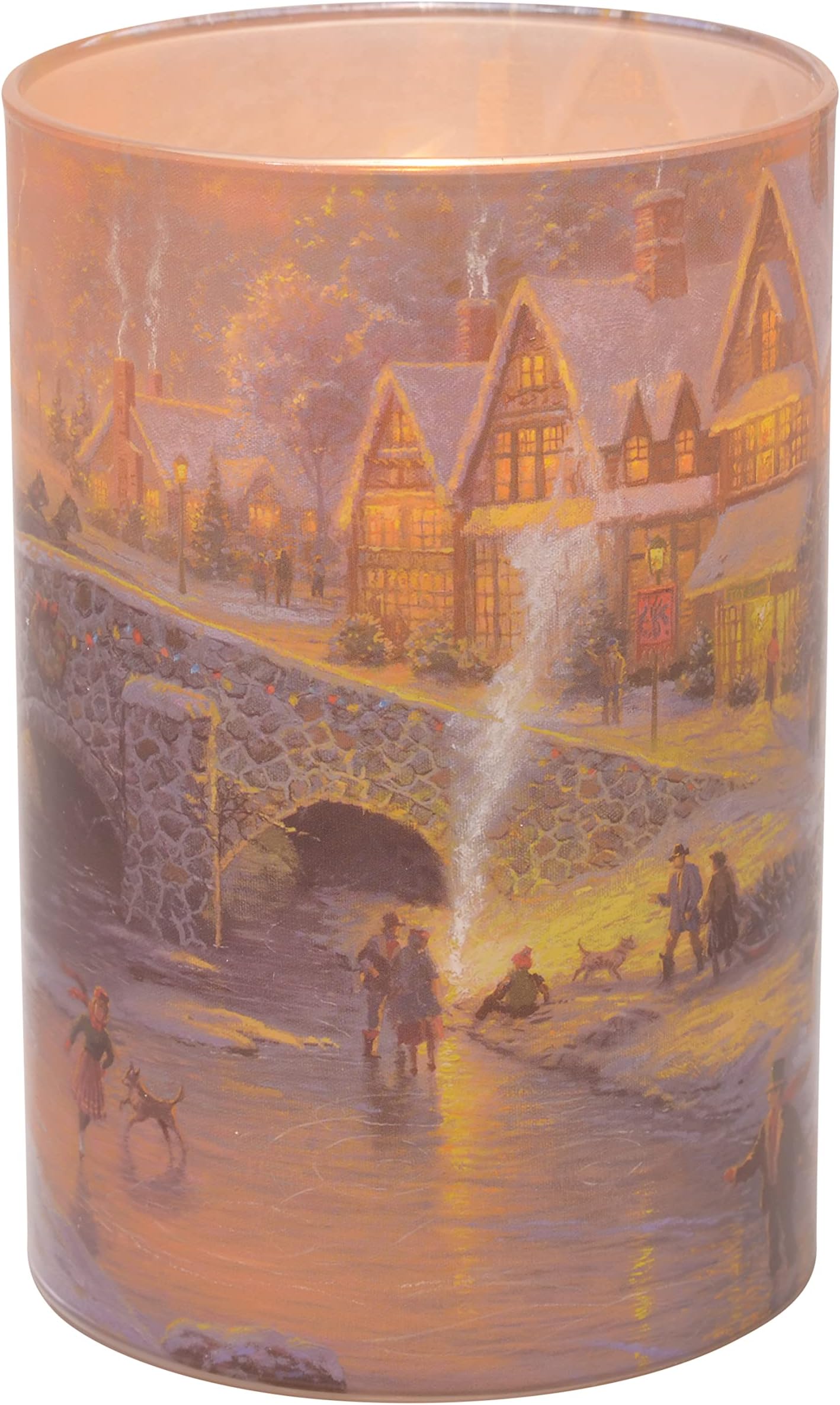 Mark Feldstein & Associates Thomas Kinkade Spirit of Christmas Flameless LED Glass Pillar Candle, 4 x 6 Inch