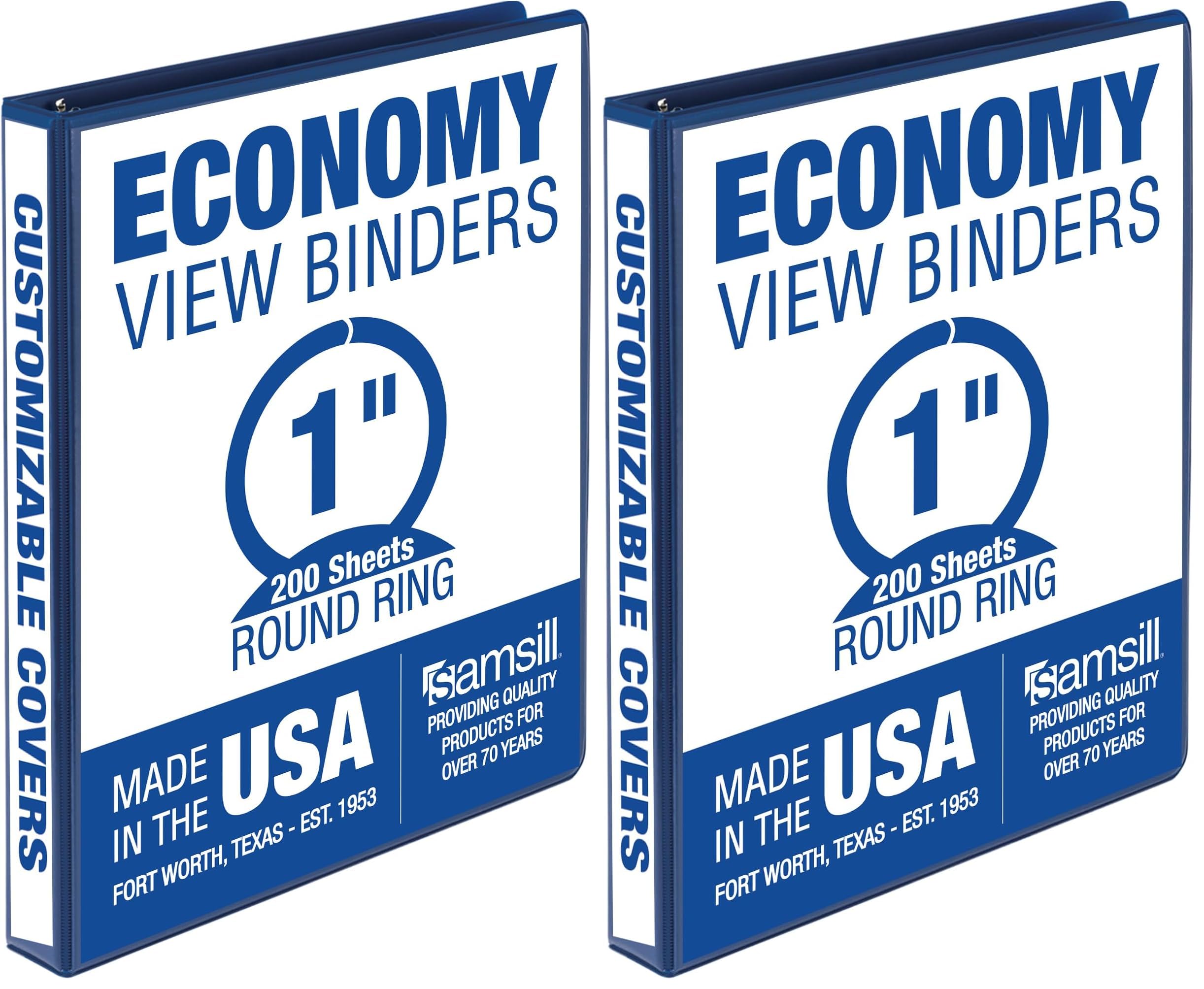 Samsill Economy 1 Inch 3 Ring Binder, Round Ring Binder, Non-Stick Customizable Cover, Dark Blue (Pack of 2)