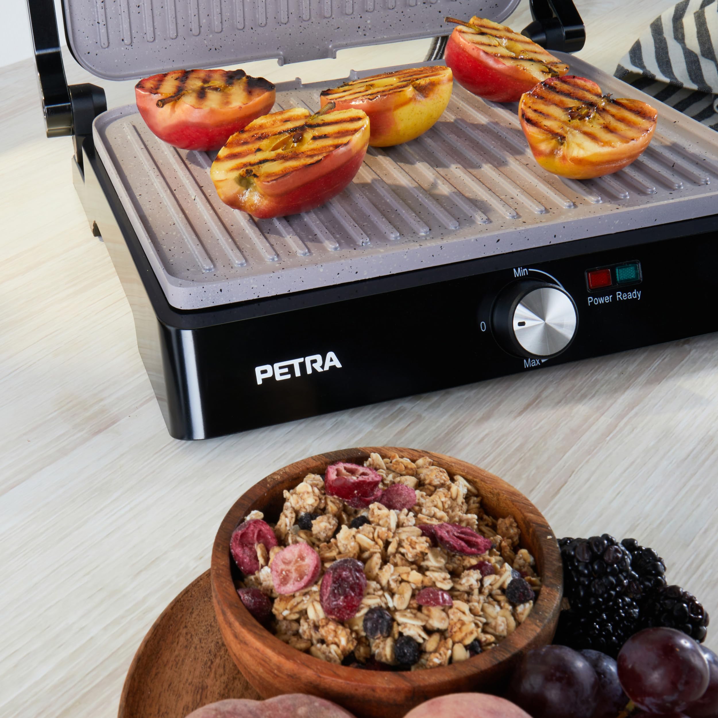 Petra PT4076VDEEU10 Griglia elettrica - Multifunzione presse per panini sandwich, doppia XL 180°, antiaderente, 2 superfici di cottura per verdure, carne e spiedini, non necessita di olio, 2200 W