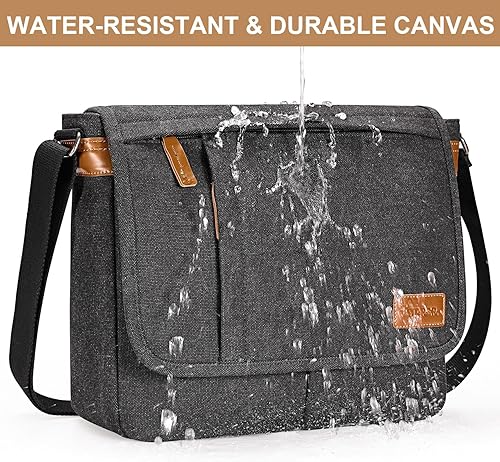 Miniatura 5 de Estarer Bolsas de mensajero para hombres y mujeres, de 13 a 14 pulgadas, resistentes al agua, bandolera, lona, gris, 13 inch Velcro closed