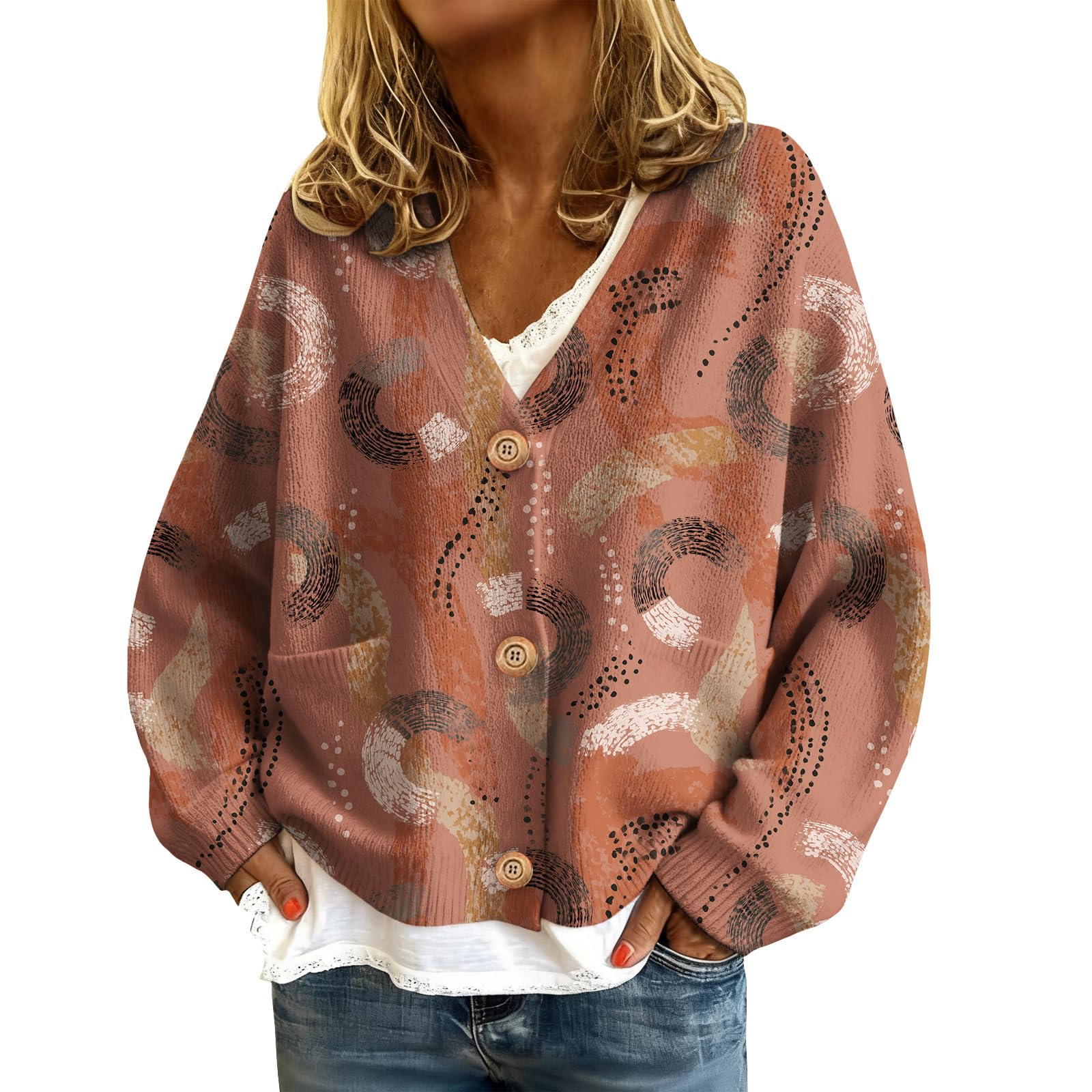 Womens Cardigan Sweaters Oversized Aztec Western Button Knit Cropped Cardigans Open Front Fall Jackets Trendy