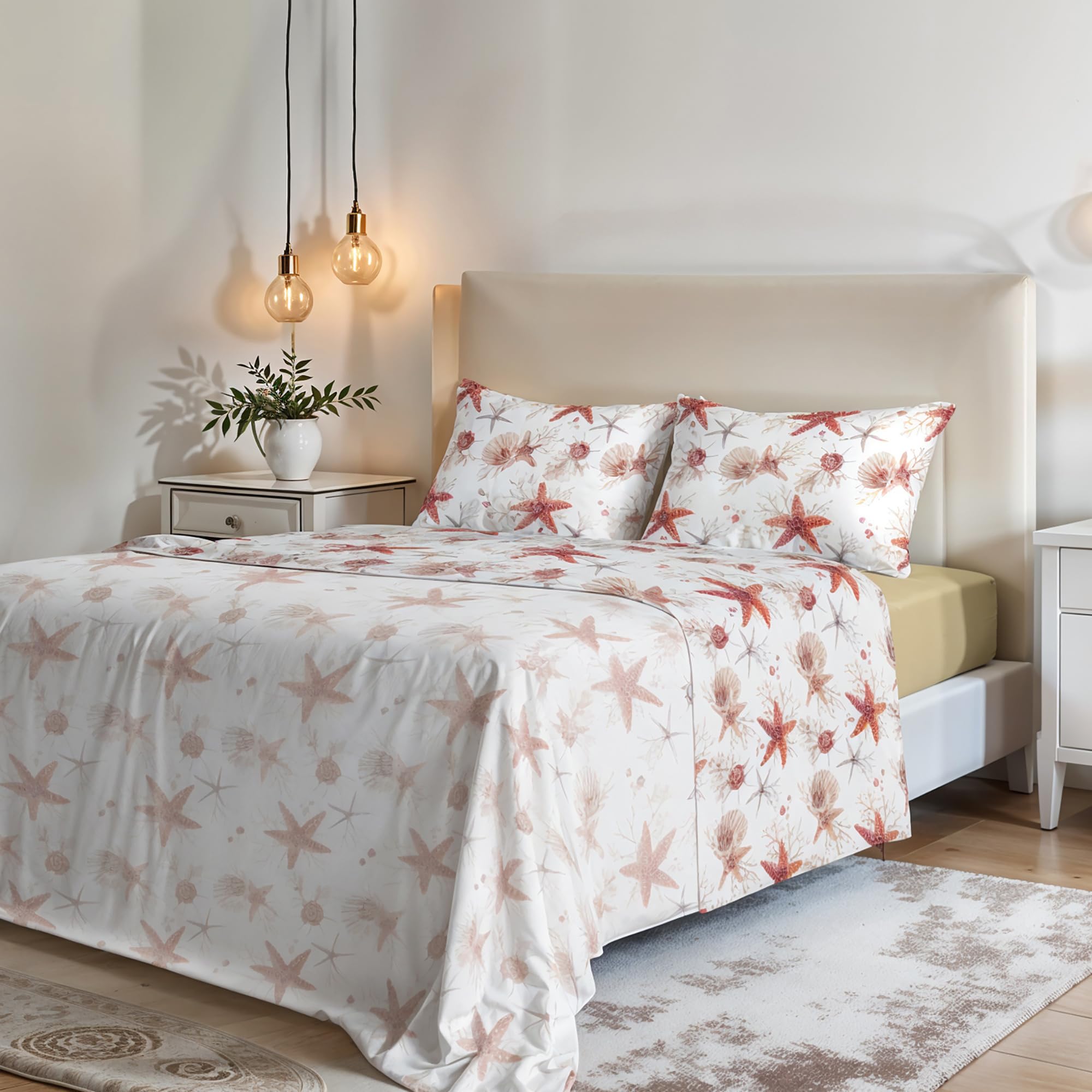 Italian Bed Linen MB Home Italy “Fantasy” Bed Sheets Set, Starfish, Double