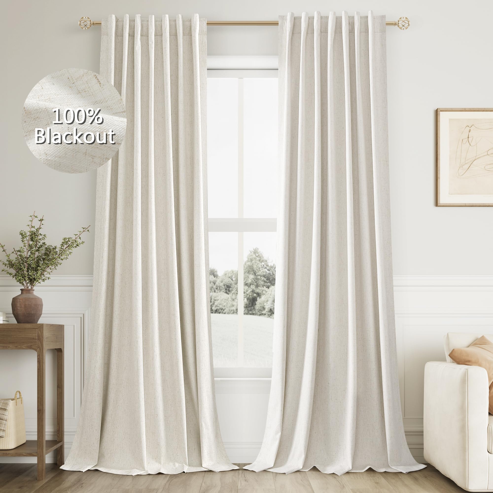 Photo 1 of Guken 100% Blackout Linen Curtains - Cream, 96" Long, 2 Panels