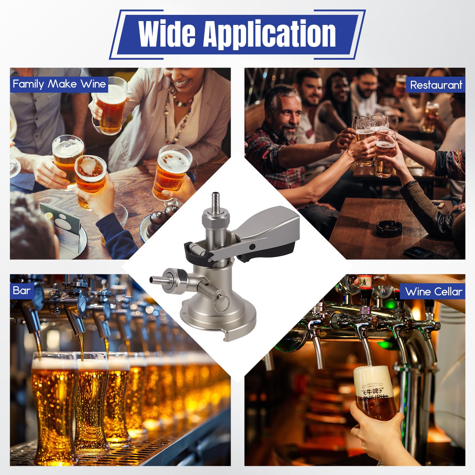 Kegverschluss Zapfkopf Typ A, G5/8 Gewinde Zapfhahn Bierfass 304 Edelstahl Bierzapfhahn Keg Verschluss Zapfkopf Brauen Bierfass Fasshähne für Bars Restaurants Familienfeiern