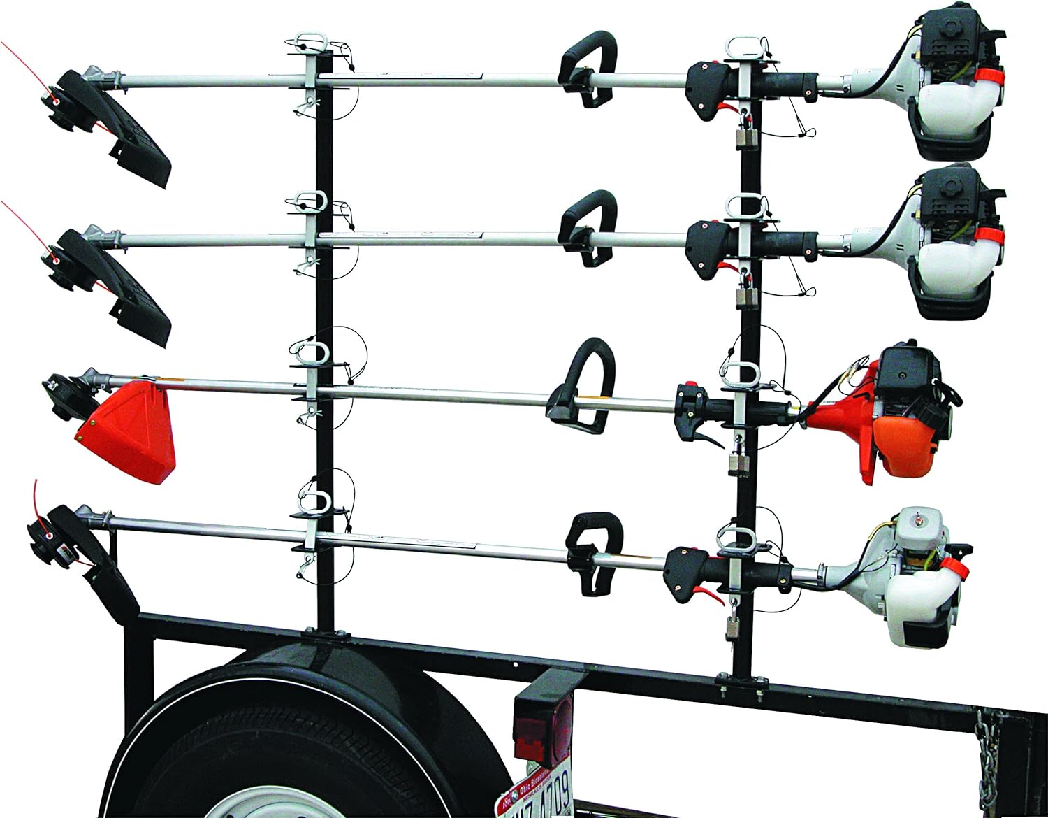 Buyers Products LT14 4-Channel Landscape Trimmer Edger Locking Rack for Commercial Trailers & Trucks Holds 4 Yard Lawn Weed Whackers Tools, 4-Position, Black