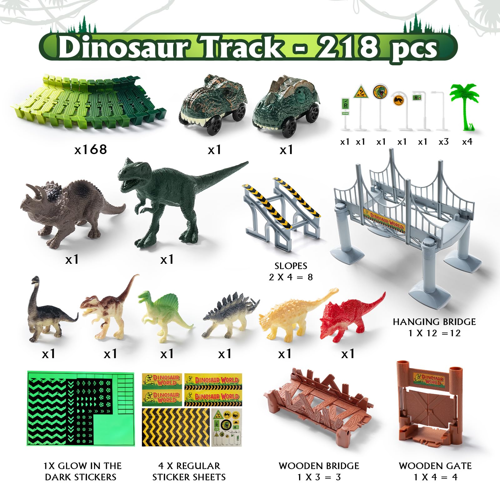Coroiesty Zabawka dla dinozaurów, tor wyścigowy, zabawka dla dzieci z 2 sztukami dinozaurów, dla 3, 4, 5, 6 lat, dla chłopców i dziewczynek, na urodziny, imprezę, prezent