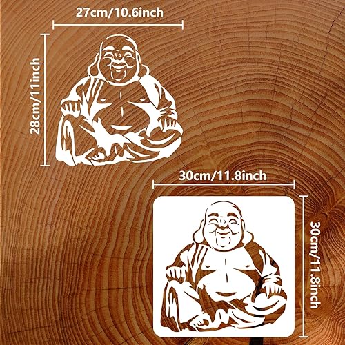 Miniatura 2 de FINGERINSPIRE Plantilla de Buda de 11.8 x 11.8 pulgadas, plantillas reutilizables para pintar de plástico Maitreya Buda, plantilla para proyectos de