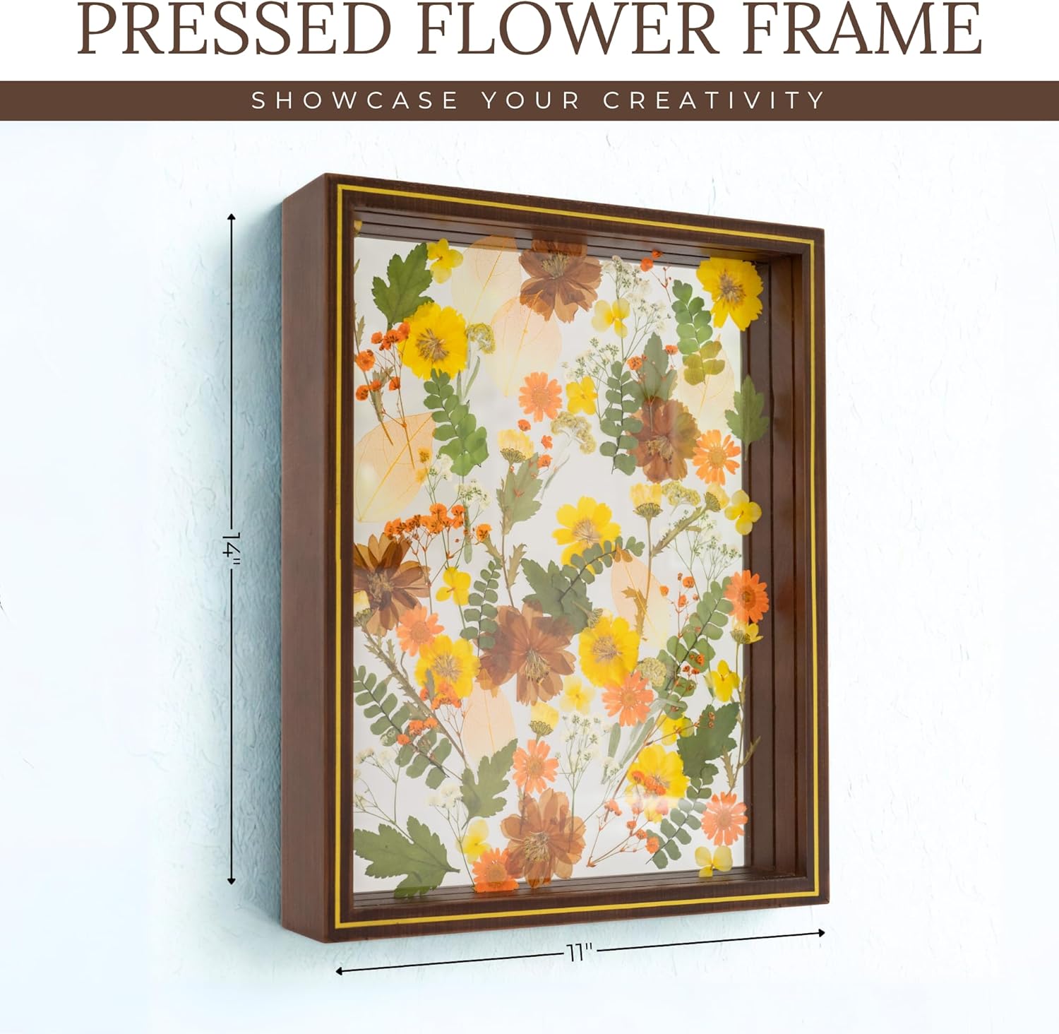Pressed Flower Frame – Durable Dual Panel Design Glass Frame for Pressed Flowers – 11x14 Extra Large Easy-to-Use Gift Dried Flower Arrangements – Portrait or Landscape Floating Frames for Versatile Decor