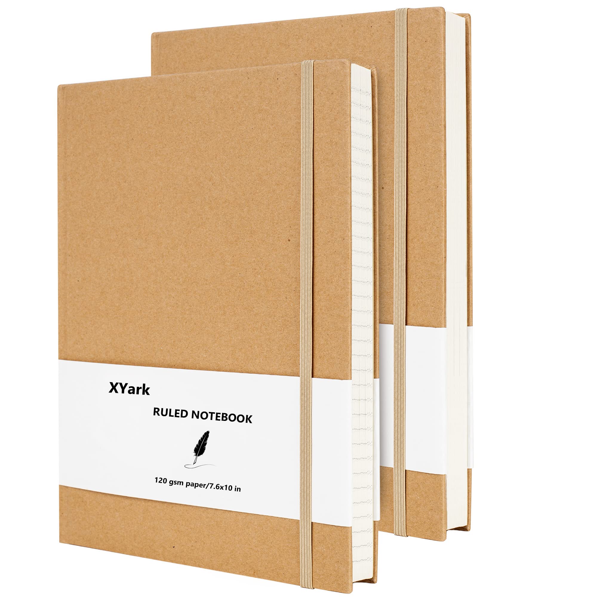 XYark Large B5 Line Notebook Journals, College Ruled Kraft Hardcover Sketchbook Subject Composition Notebooks with Lined Paper, 2 Pack, 120GSM, 102 Sheets, 7.6x10 inch, Travel Journal Set — image 1