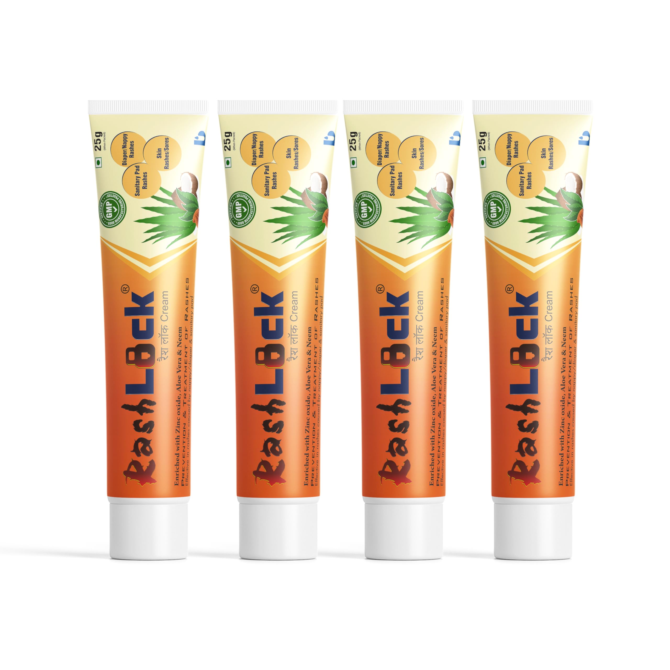 Rashlock Cream For Baby Diaper & Sanitary Pad Rashes | Infused with Aloe Vera, Neem & Zinc Oxide - 25g (Pack of 4)-image-29