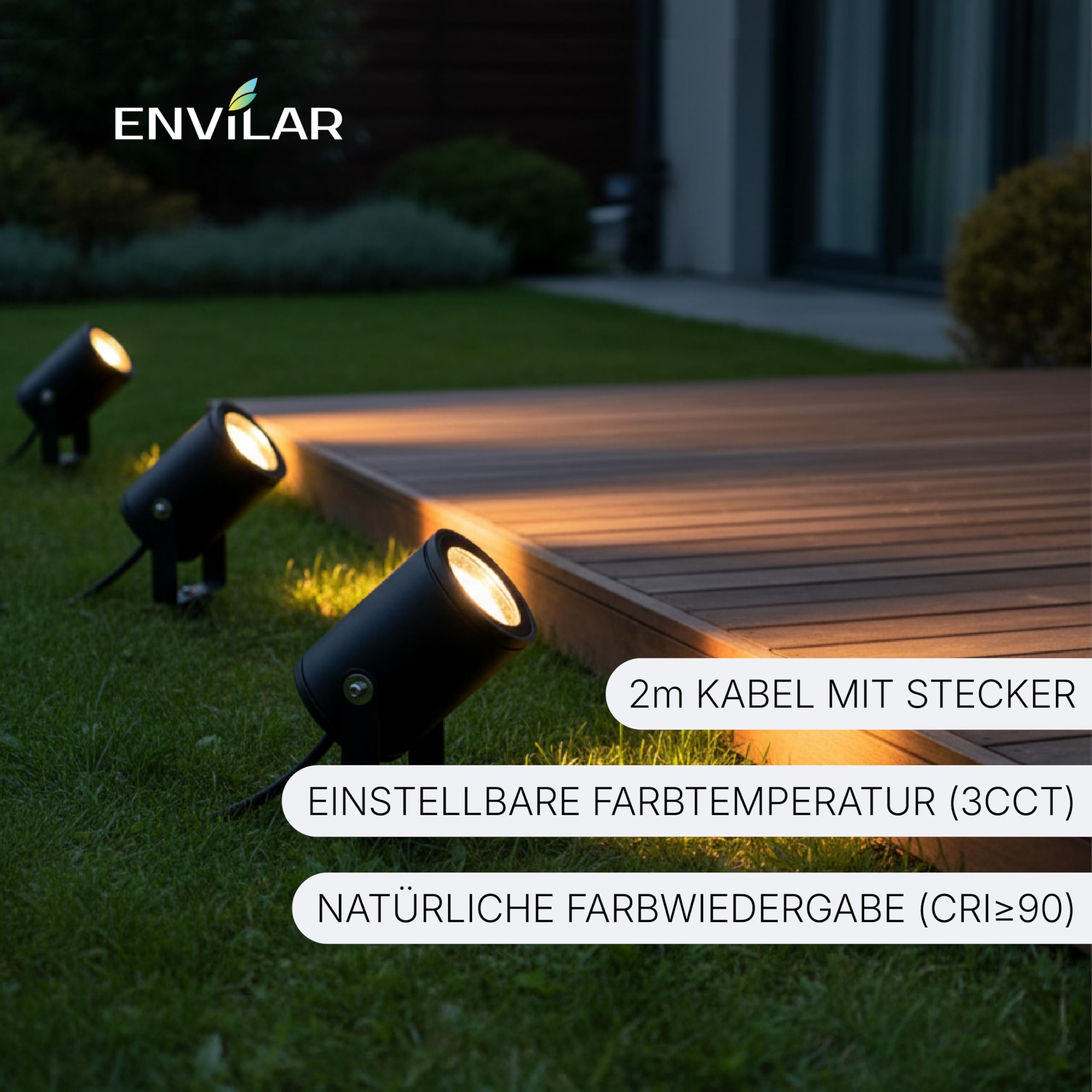 LED Gartenstrahler 2er Set 230V IP65 CCT 3000K-6500K 7W 595lm Schwarz