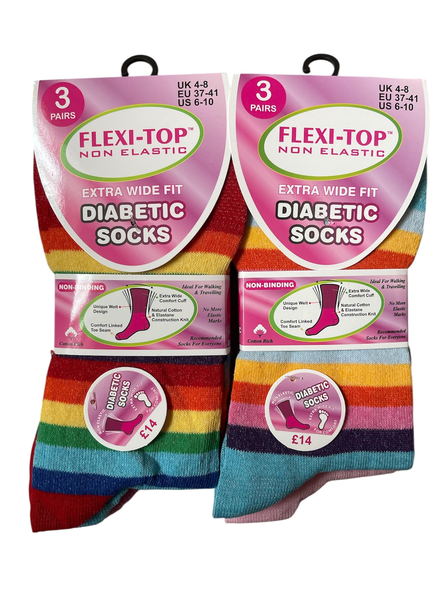QZ FASHION 6 Pairs Diabetic Socks for Women – Non Elastic Non Binding Extra Wide Fit Cotton Socks, Circulation Friendly Socks for Swollen Feet & Edema,Comfort Toe, UK 4-8 (EU 37-41)