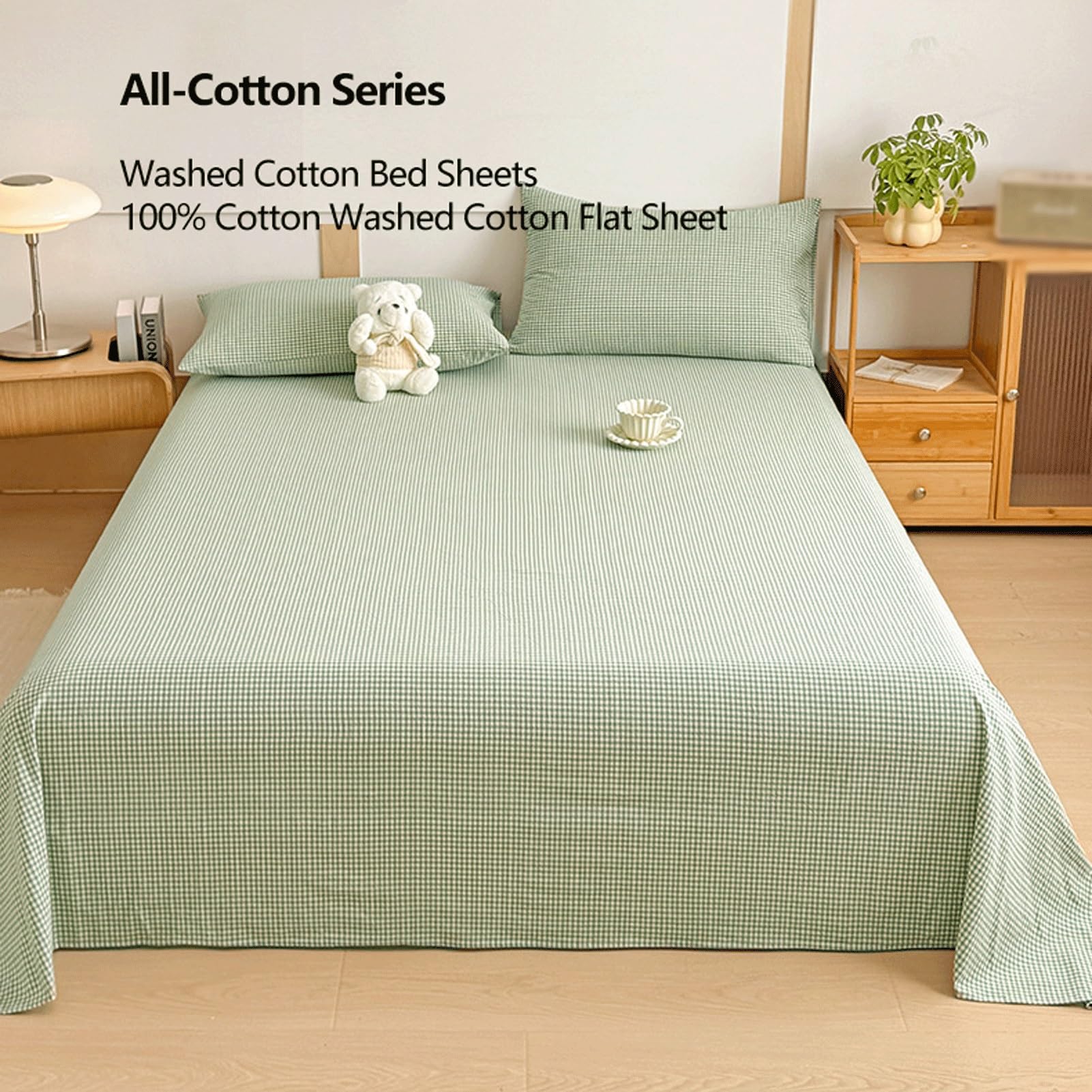 Sabanas Encimera Rayas a Cuadros 120x230cm a 245x270cm de Algodón Lavado Sábana Plana para Cama 90cm a 200cm Clase A Ultra Suave y Transpirable(Pink B,200x230cm+48x74cm x2)