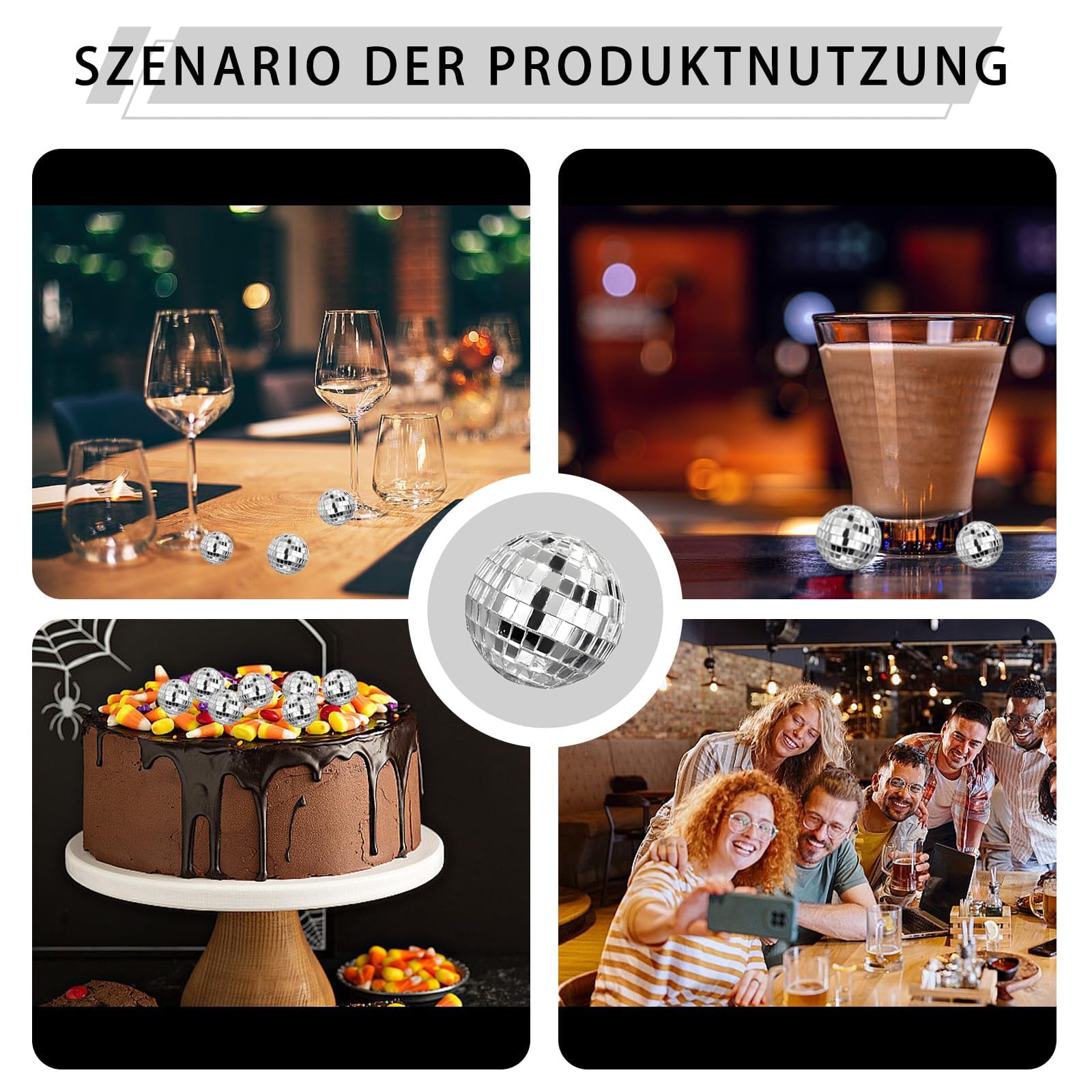 20 cm spiegelbal, discoballen met hangende ring, zilveren discobal