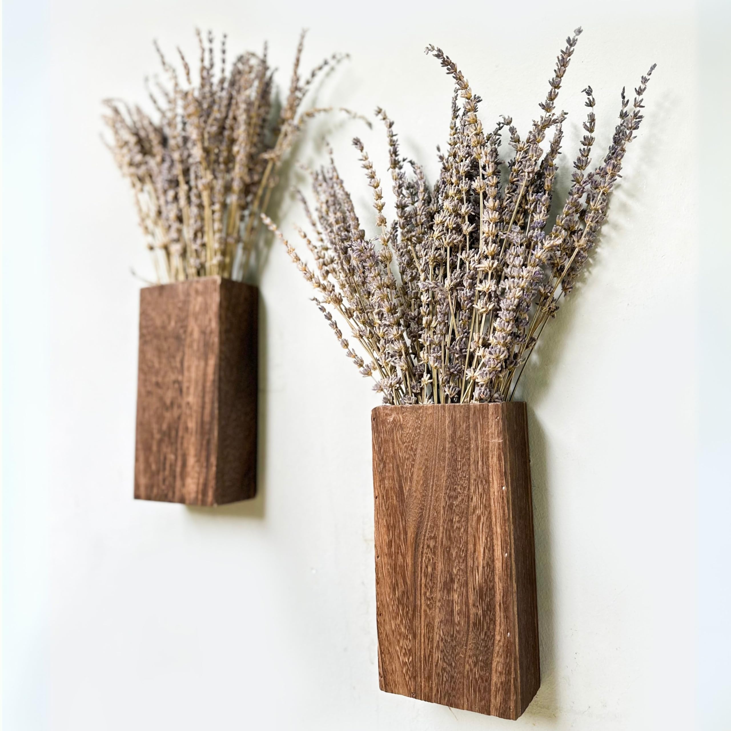LaLaGreen Wood Wall Planters (8 Inch, 2 Pack) 150 Stalks of Lavender Dried Flower, Wooden Box Vases for Indoor Hanging Planter Rustic Decor Home