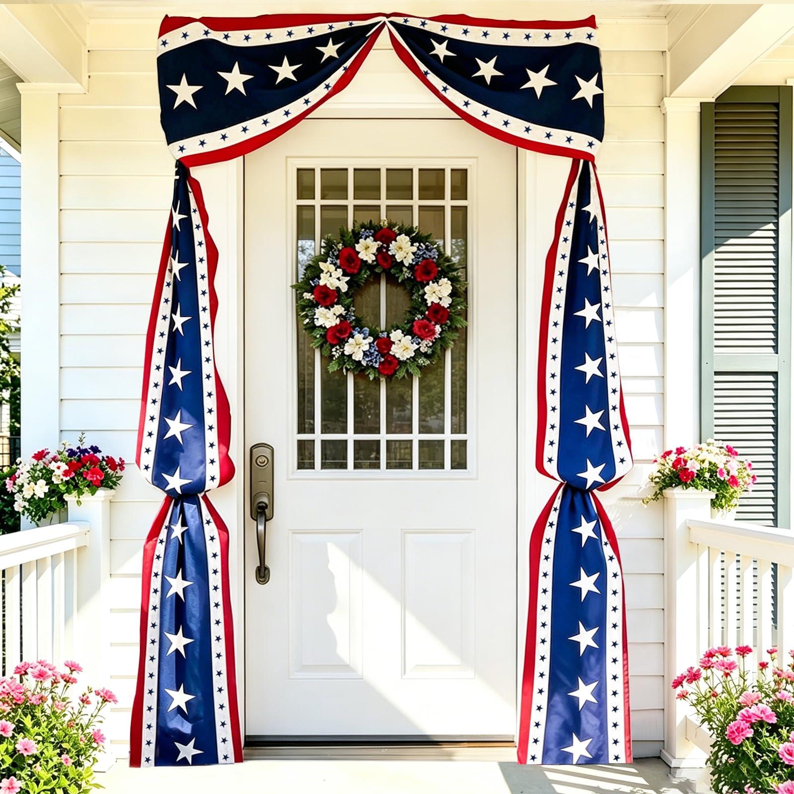 Photo 1 of AOLIUP 4th of July Decorations - Patriotic Bunting American Flag Banner Outdoor Porch Decor for Independence Day and Memorial Days (1 Pack)