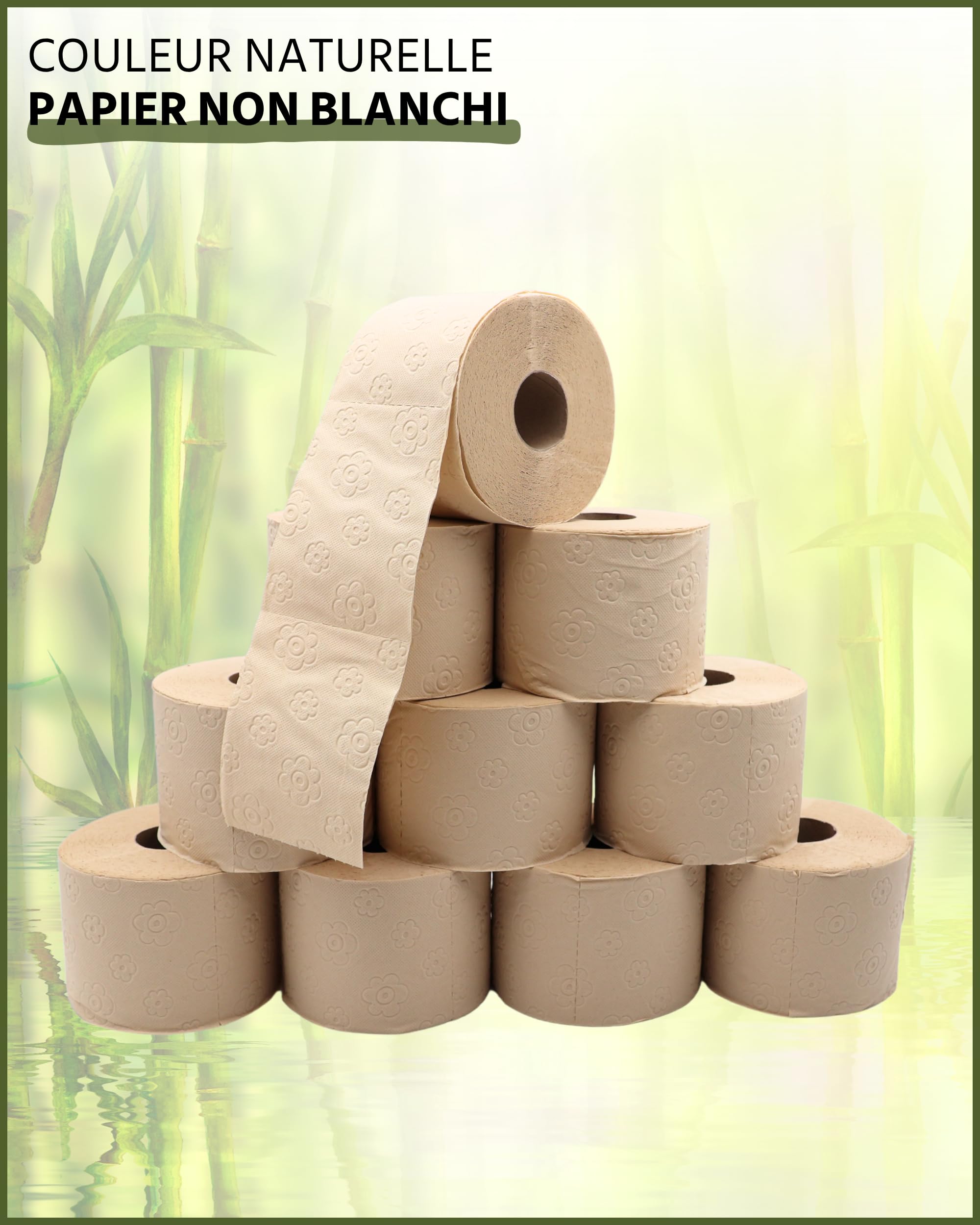 œcolife Lot de 56 rouleaux de papier toilette en bambou, 3 couches, 56 x 150 feuilles, super doux, végétalien, durable, emballage 60% PCR