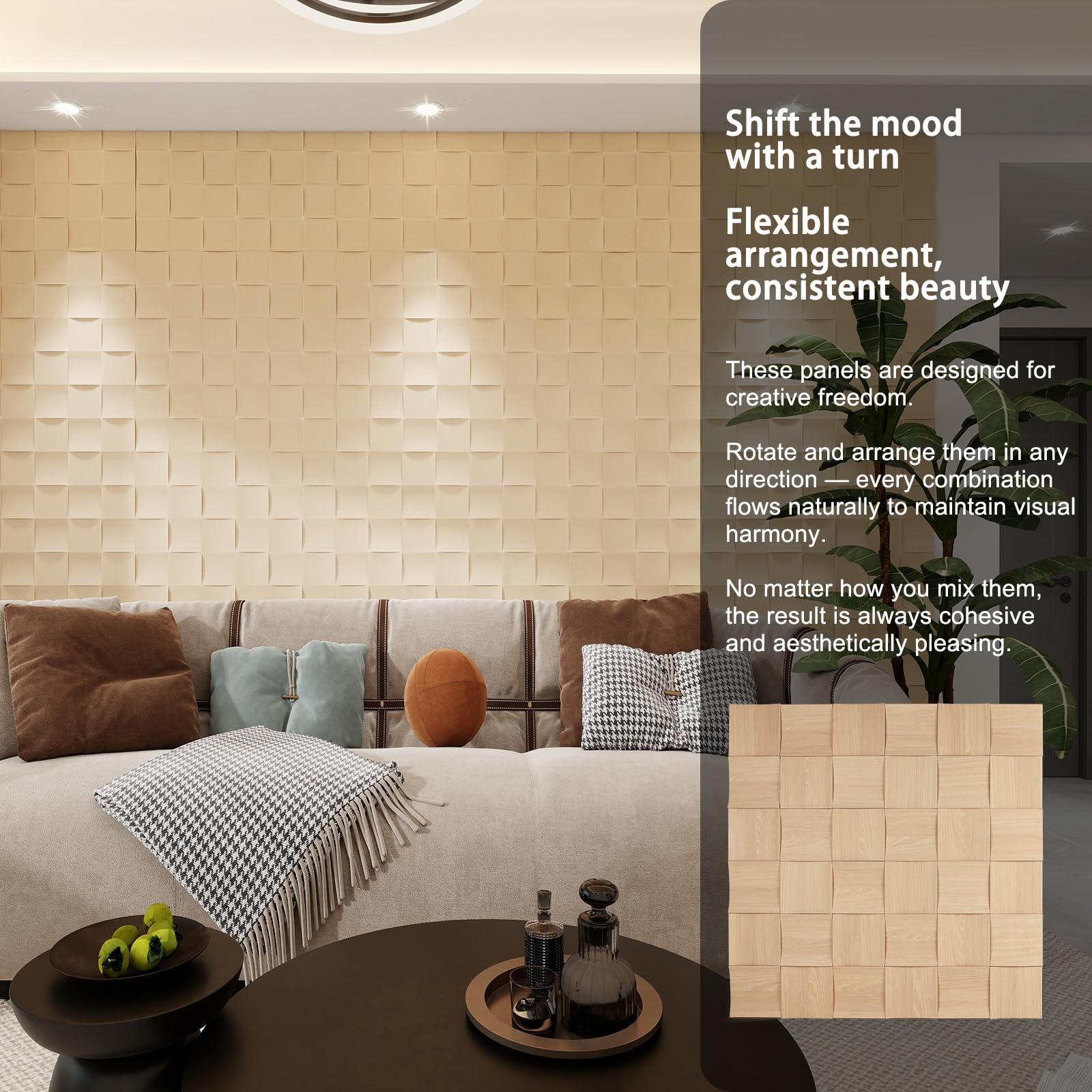 Confezione da 4 pannelli acustici quadrati in legno con venature del legno, pannelli acustici da parete e soffitto, pannelli fonoassorbenti in schiuma 61 x 300 cm, pannelli da parete 3D ad alta