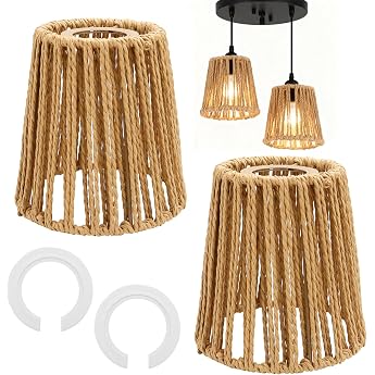 Pack of 2 Lampshade Hanging Lamp Boho E27 Rattan Lampshade Small