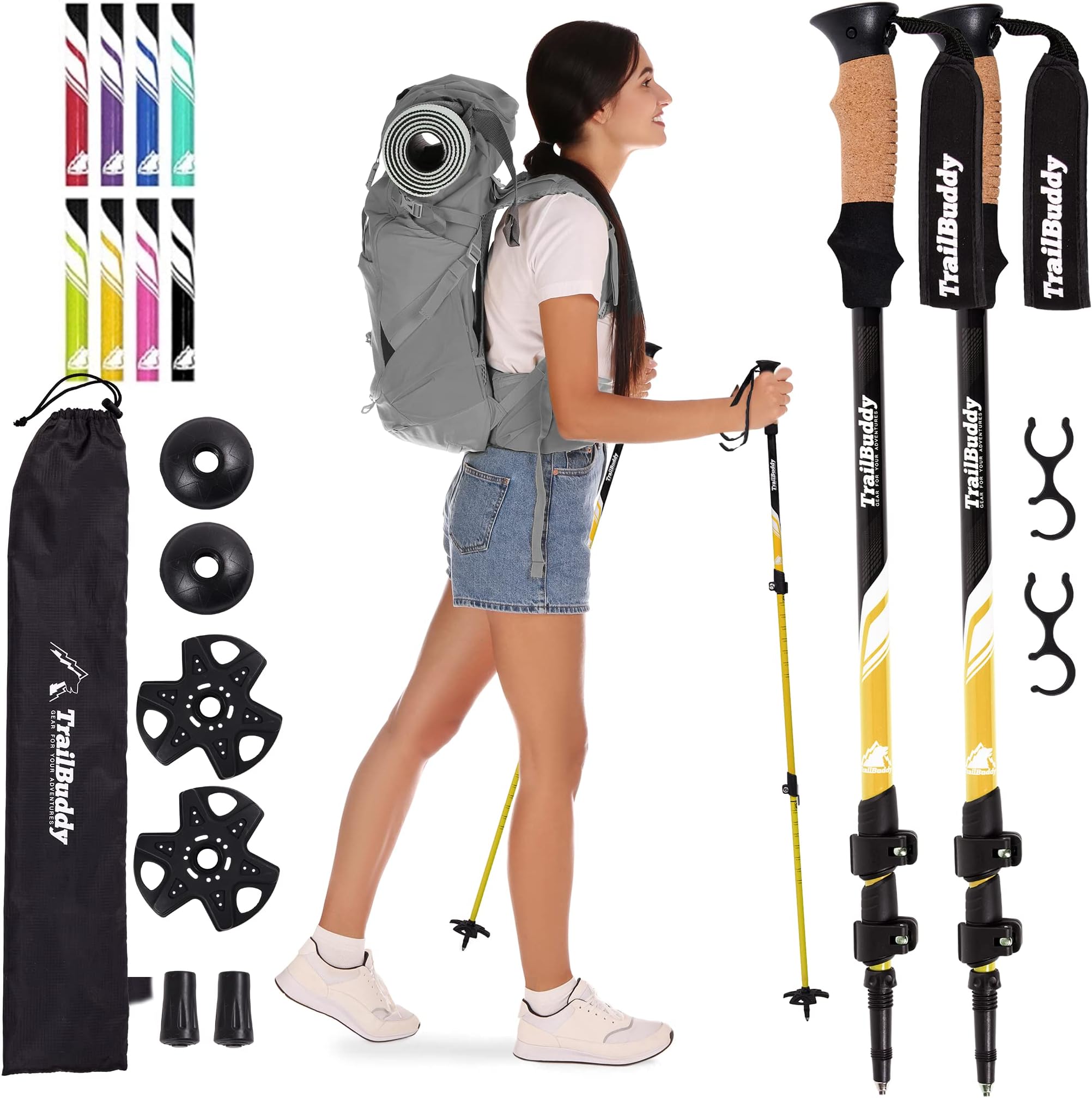Trekking Poles – Lightweight 7075 Aluminum Hiking Poles for Women, Men & Seniors – Collapsible or Foldable Walking Sticks for Travel, Trails & Balance