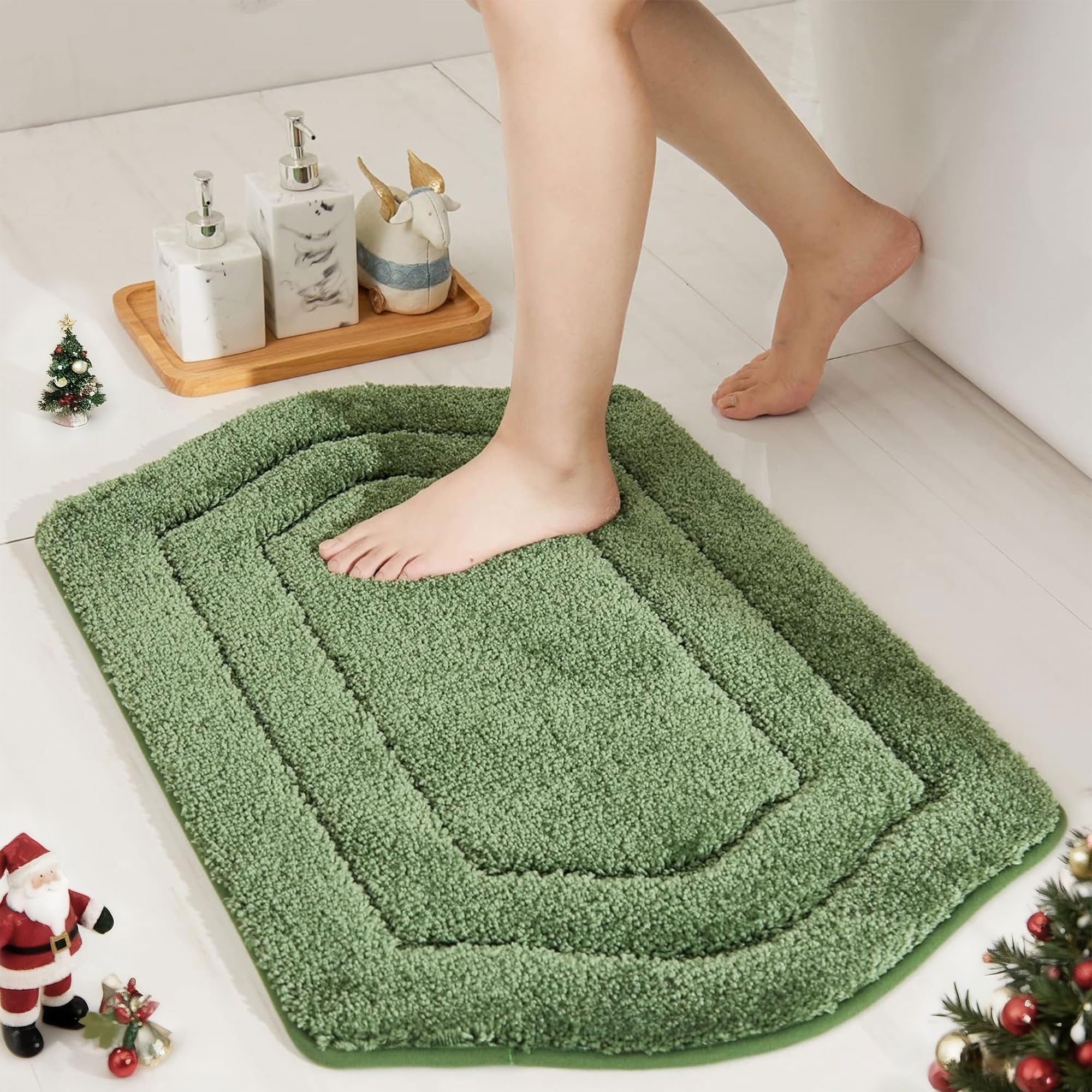 COSY HOMEER Extra Thick Bath Rugs for Bathroom - Anti-Slip Bath Linen Sets Mats Soft Plush 100% Strong Polyester Living Room Bedroom Water Absorbent(Green,20x32 - Inches)