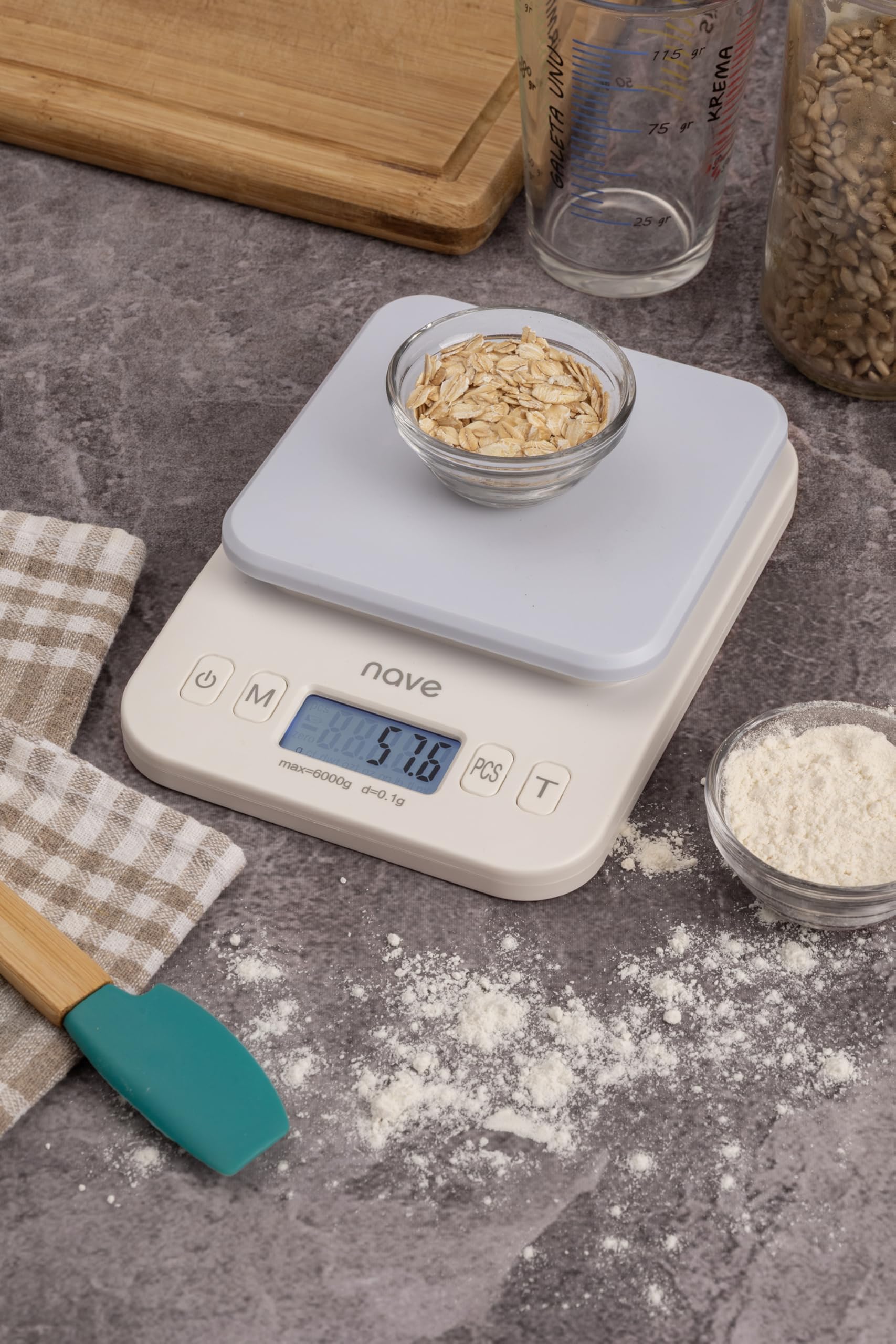 Nave Báscula digital de cocina, 6 kg/0,1 g, báscula de alimentos de alta precisión con pantalla LCD, múltiples unidades (g/oz/ml/lb), funciona con pilas, ideal para hornear, cocinar y controlar el